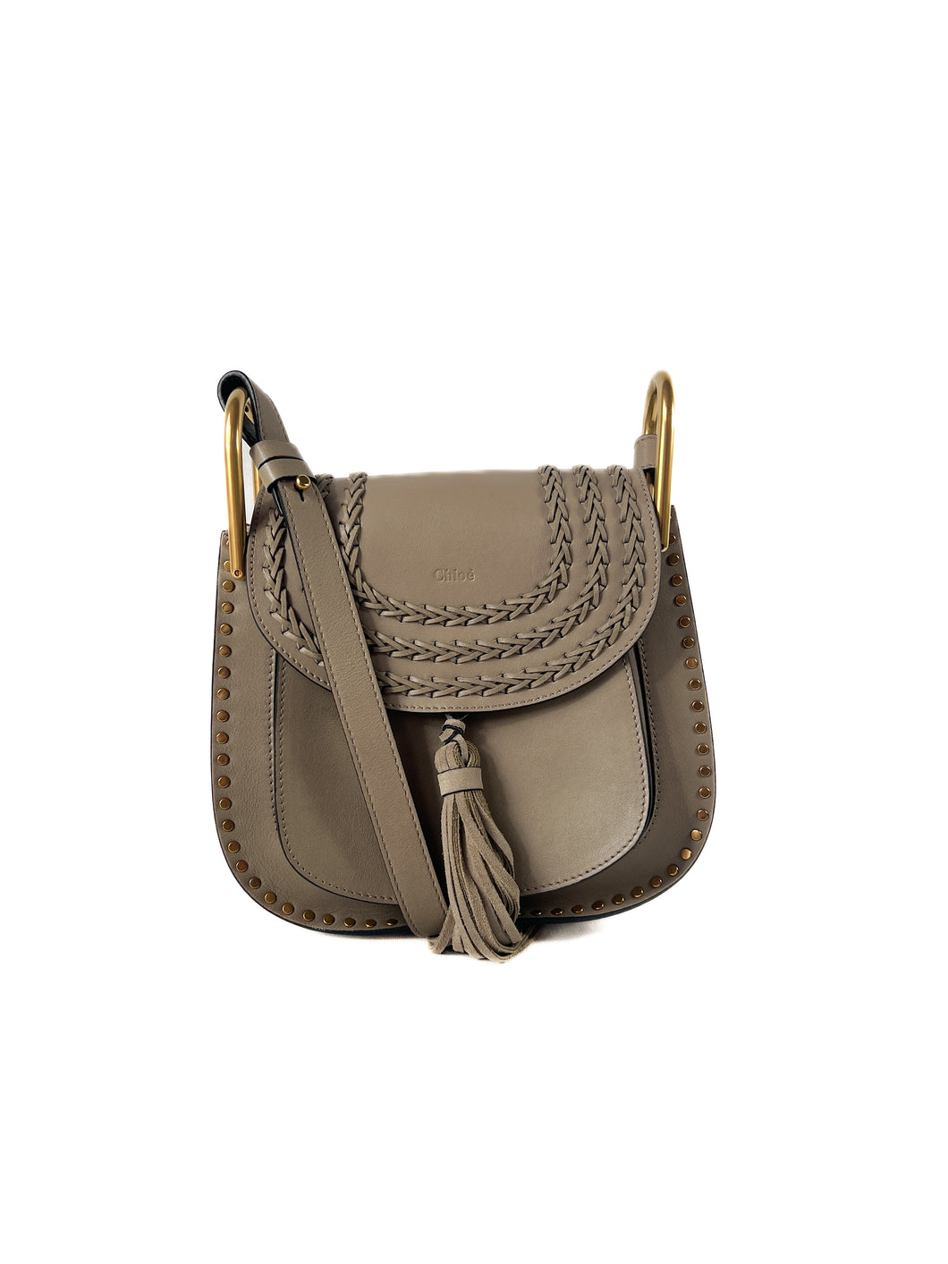 Chloé taupe studded whipstitch Hudson crossbody