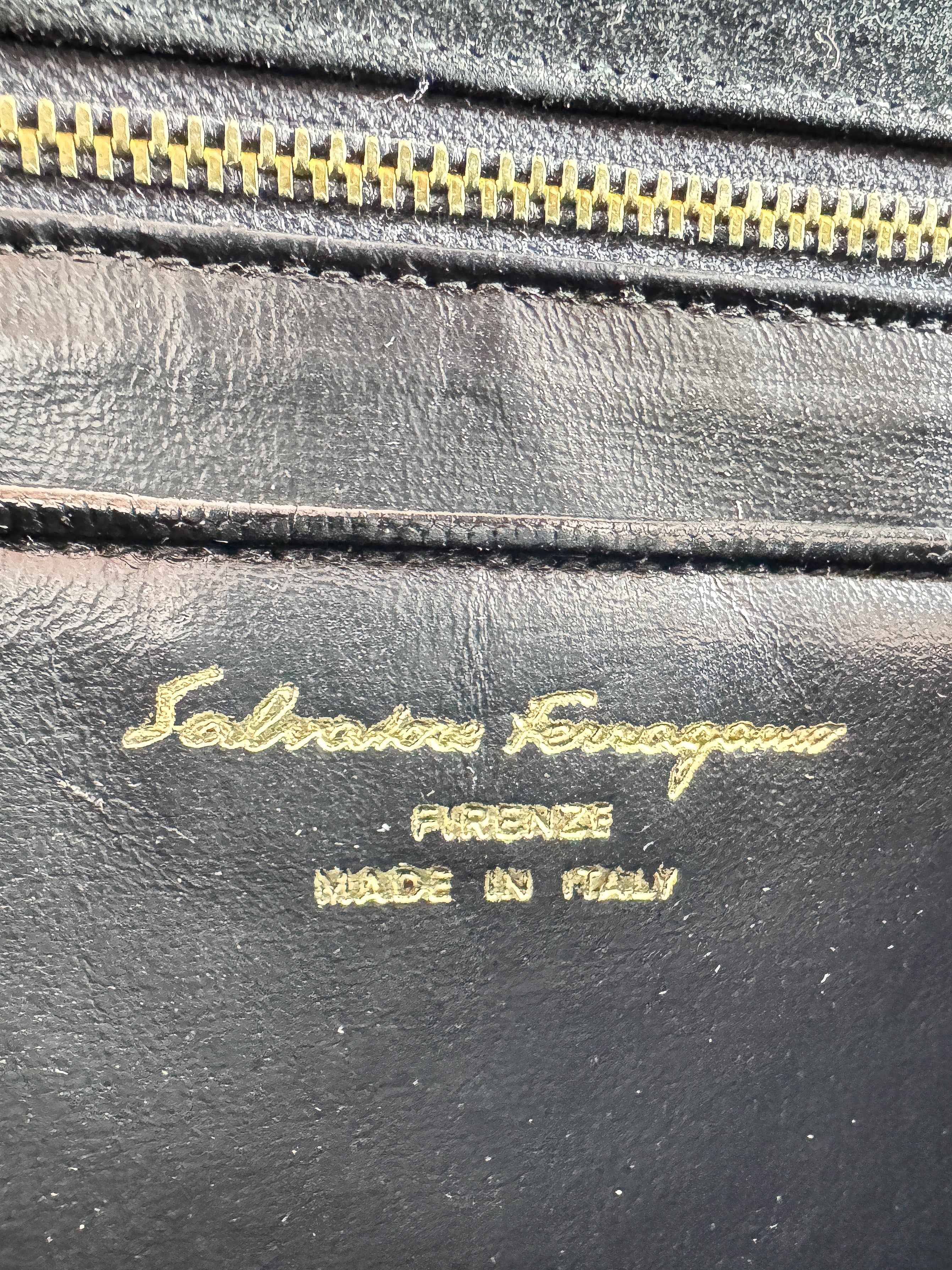 Salvatore Ferragamo black suede/lizard vintage shoulder bag