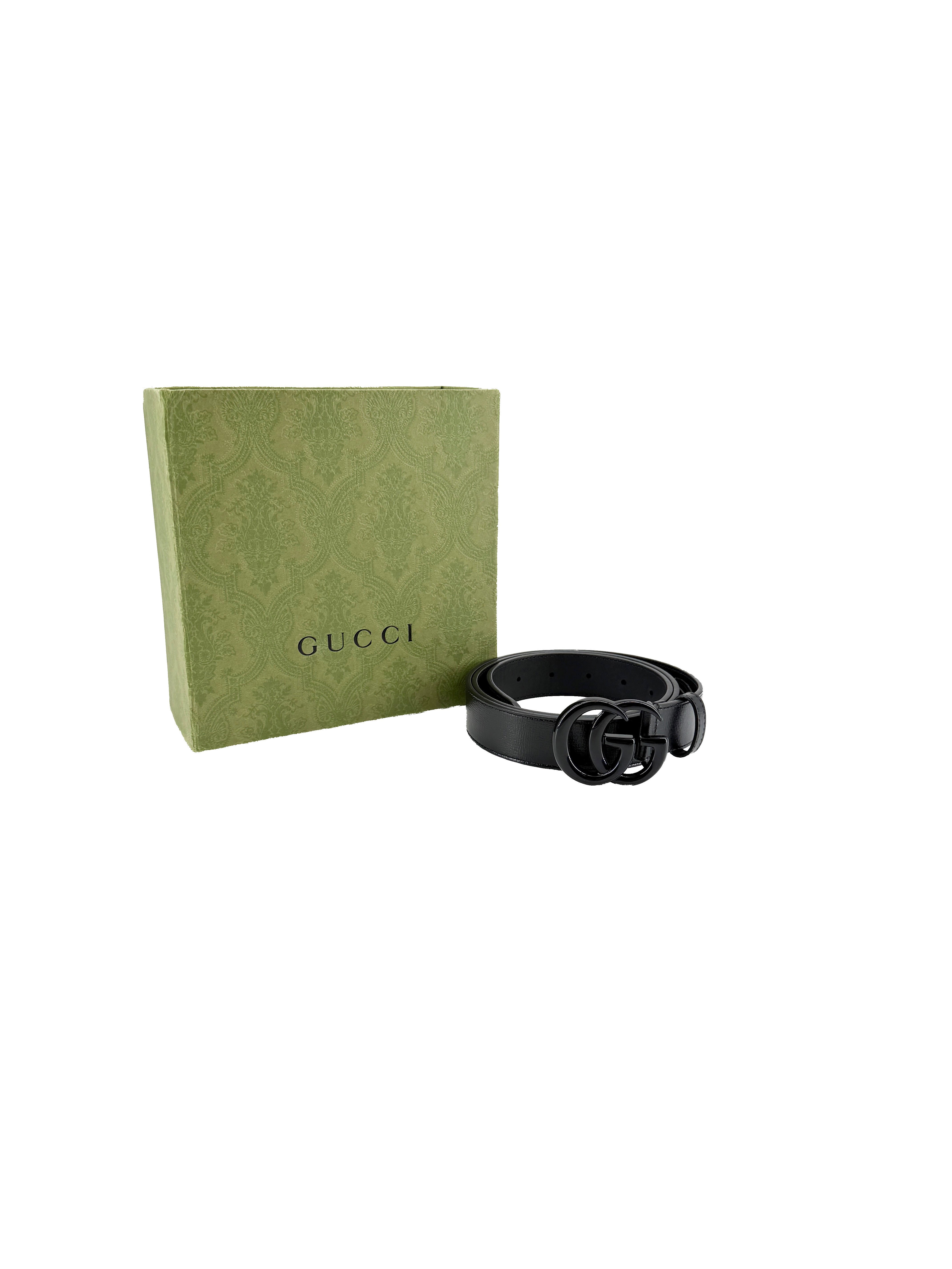 Gucci black leather Azela calfskin monochrome GG belt size 95 414516-18YXV