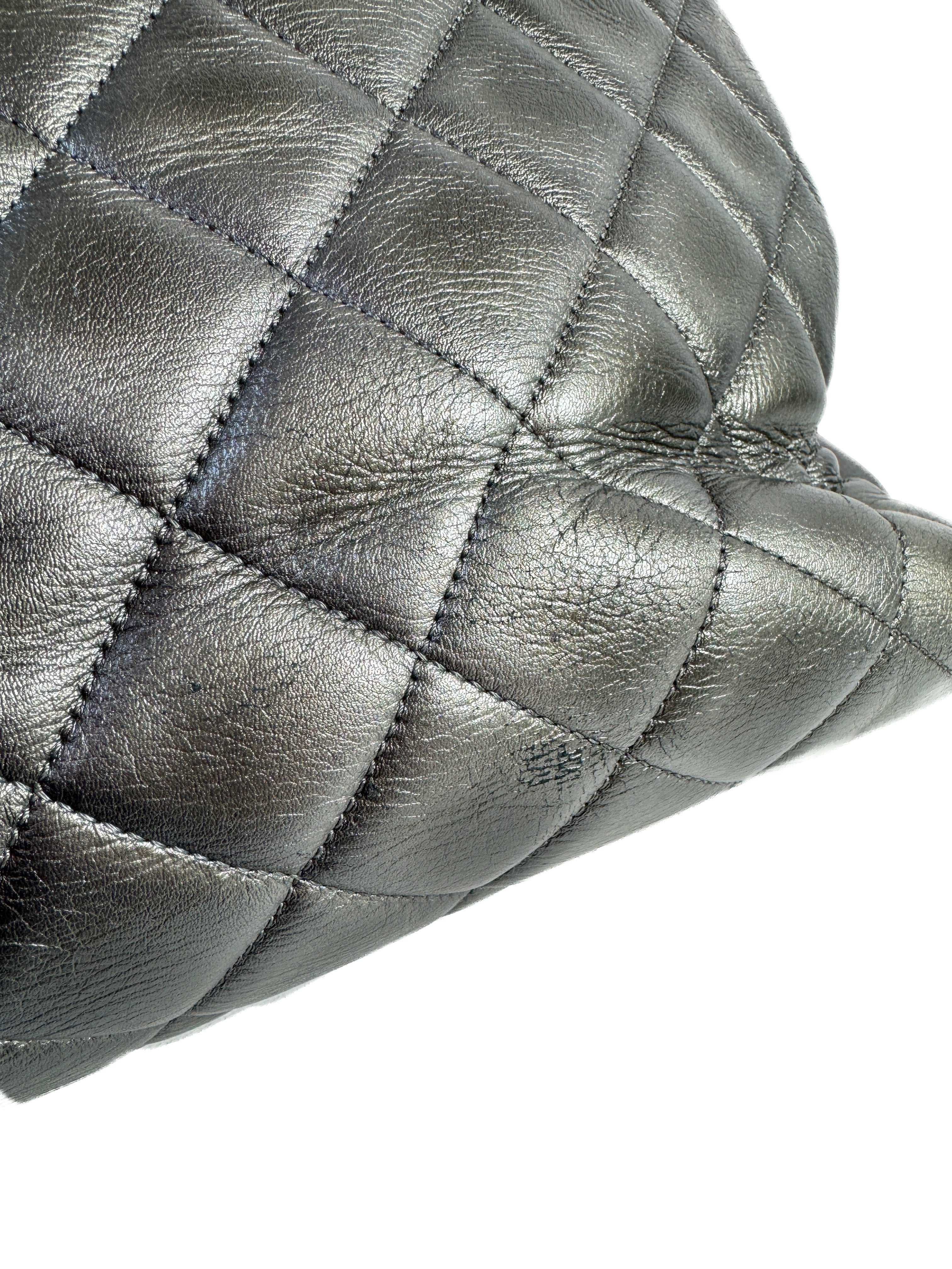 Chanel dark silver quilted large trendy shopping tote 21647644