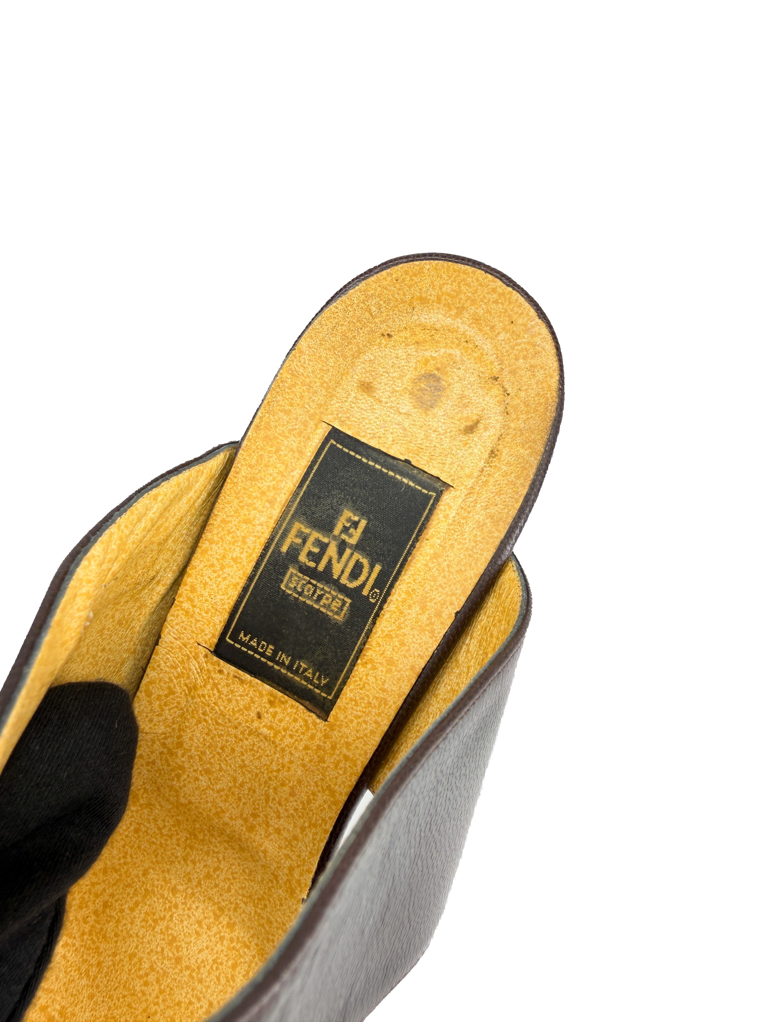 Fendi vintage dark brown heeled sandals size 8.5 BOX