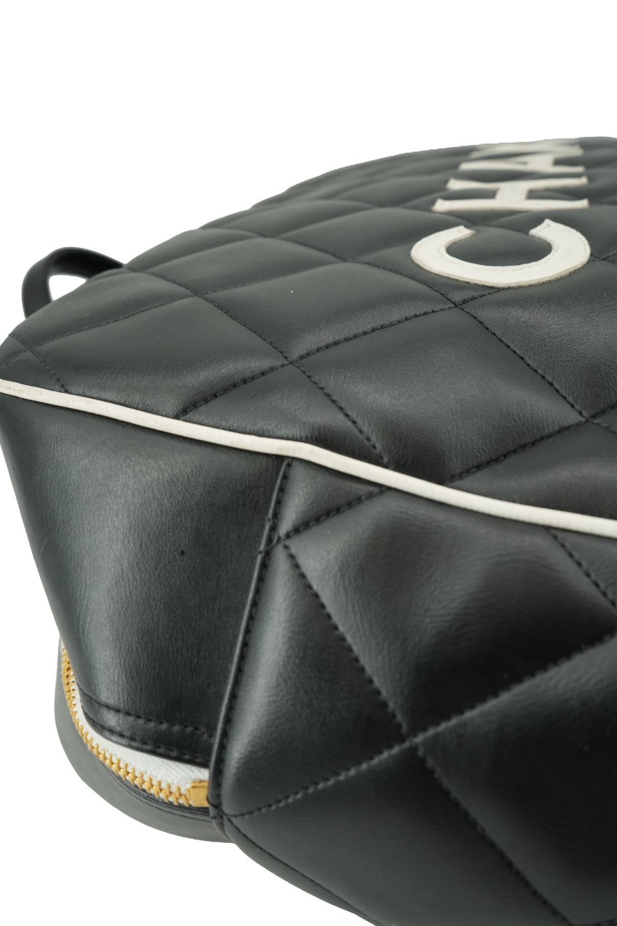 Chanel black white leather quilted Bowler Duffle bag 3583540
