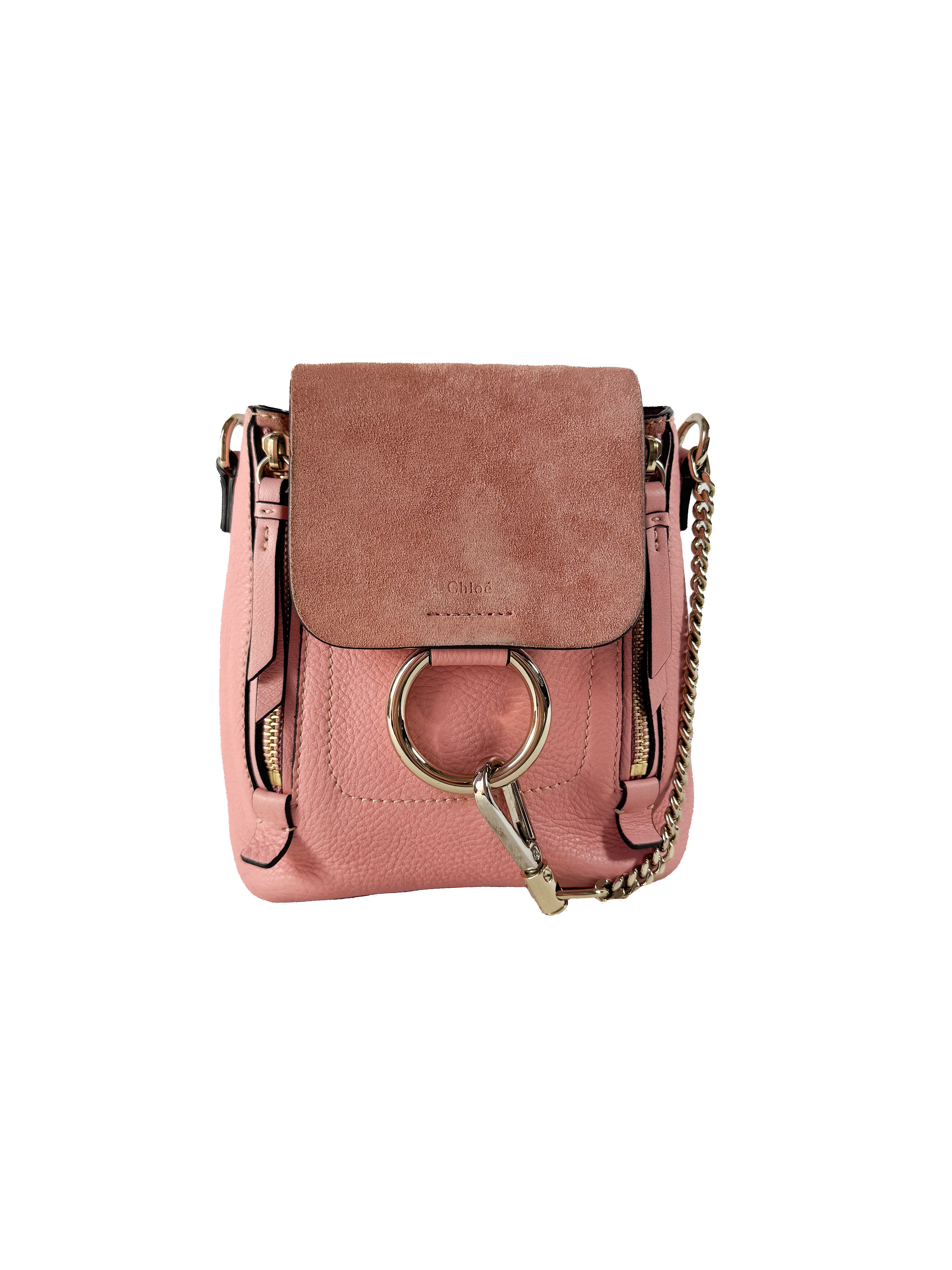 Chloé light pink leather & suede mini Faye backpack  041757652