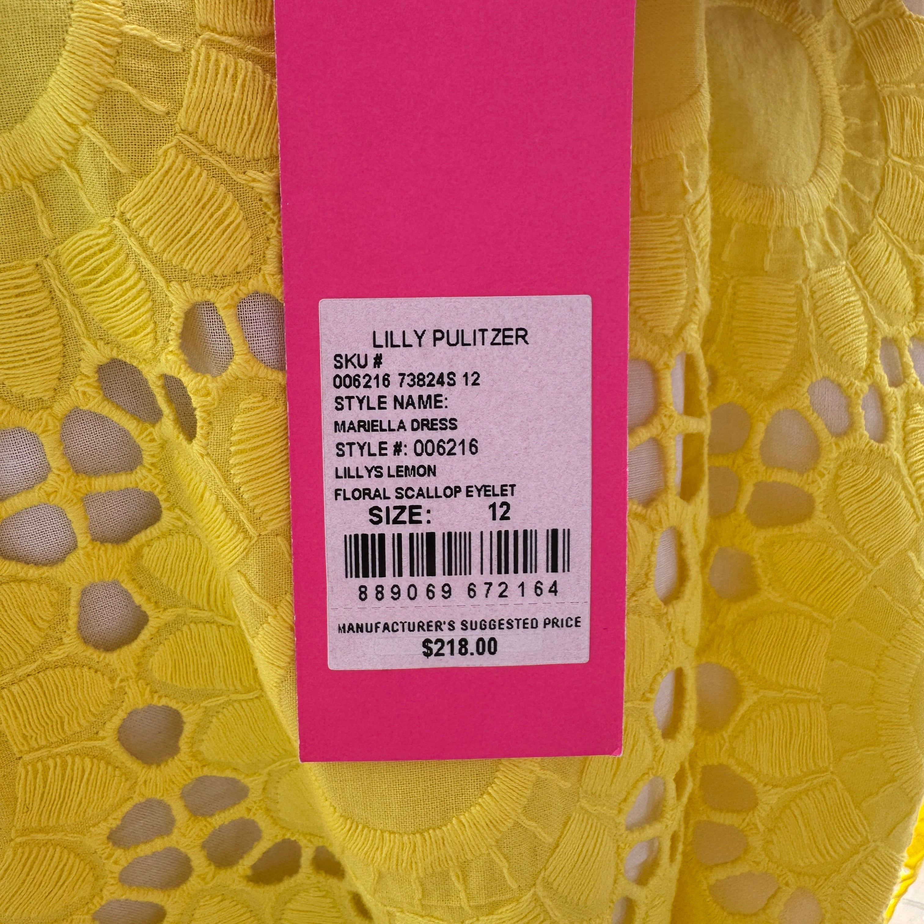 Lilly Pulitzer yellow Lillys Lemon Mariella dress size 12 NWT
