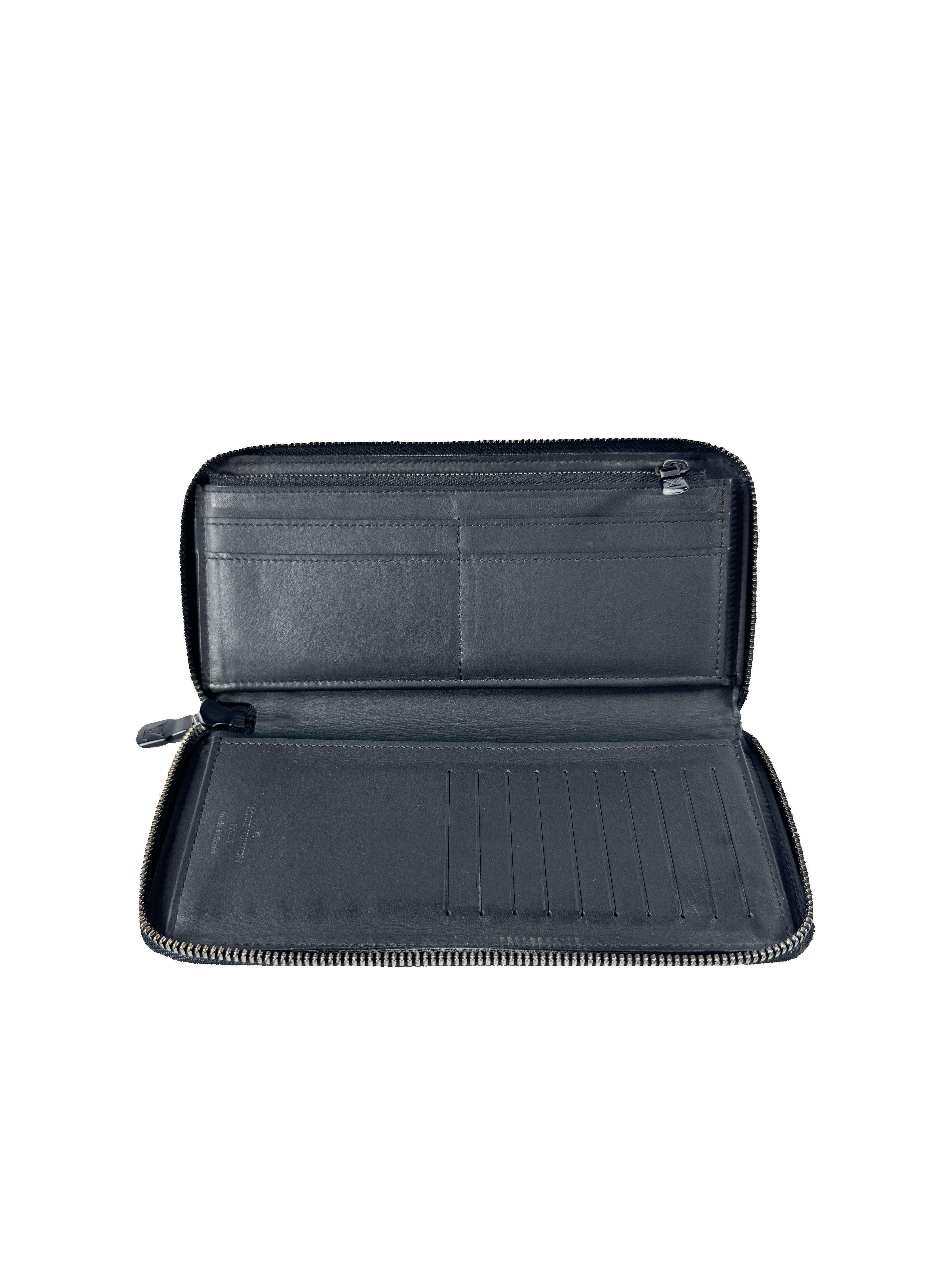 Louis Vuitton black leather monogram shadow zip around wallet CA2139