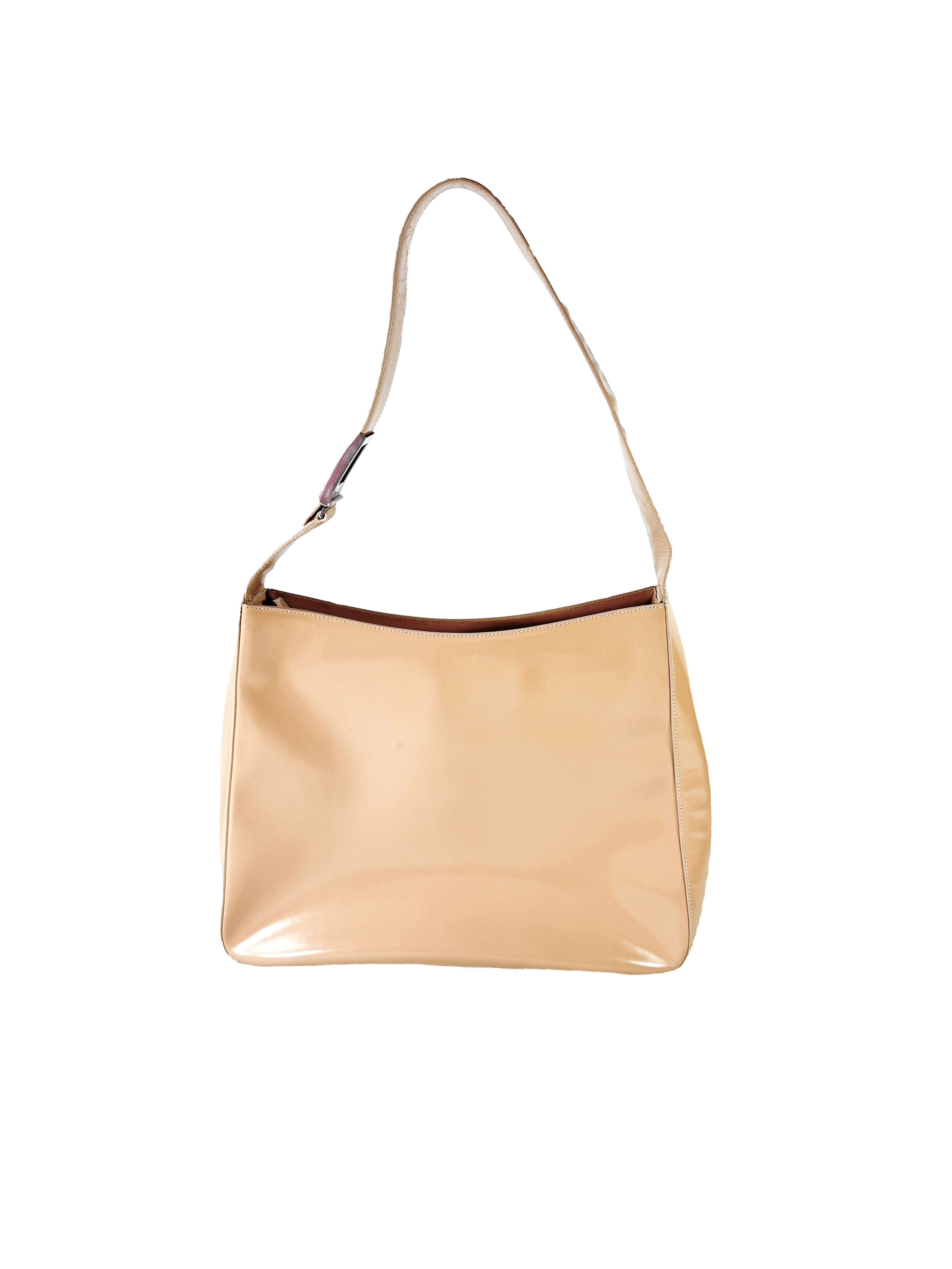 Prada beige patent leather Vitello Acciaio hobo 50