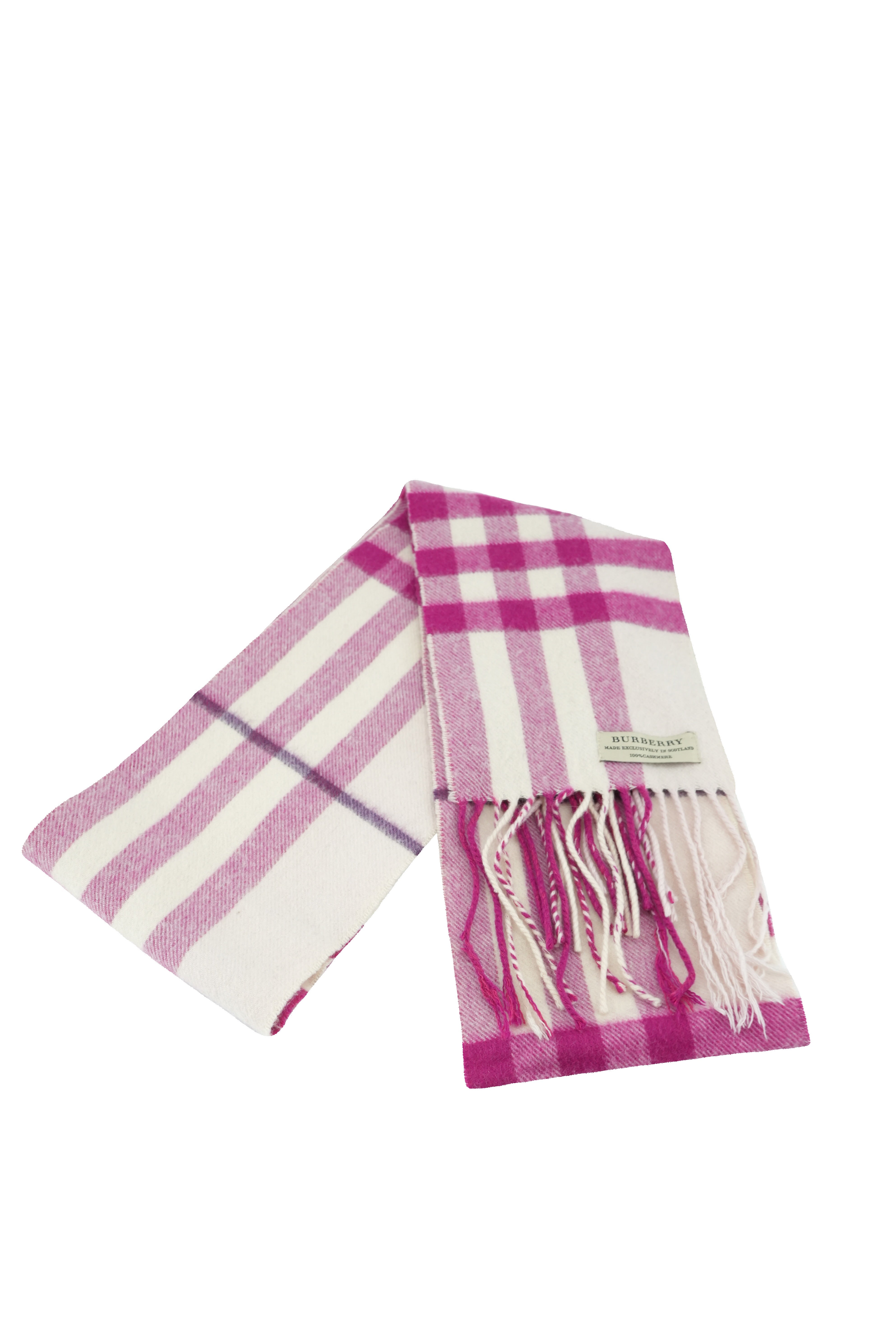 Burberry cream, pink, purple plaid cashmere scarf