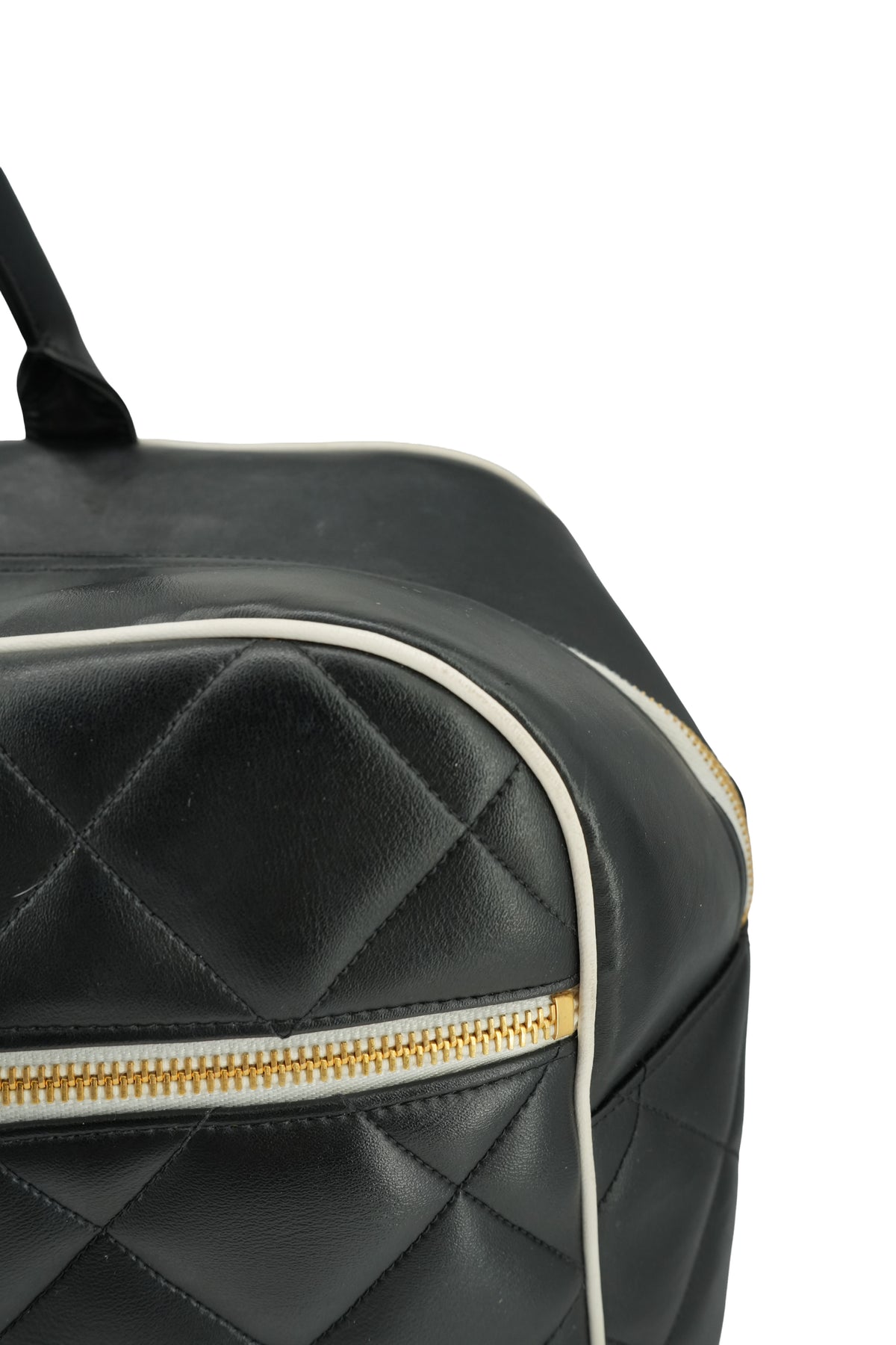 Chanel black white leather quilted Bowler Duffle bag 3583540