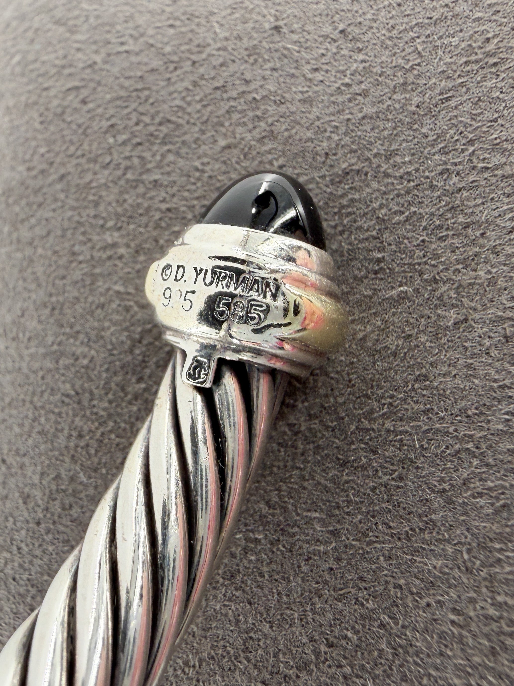 David Yurman sterling silver, yellow gold, black onyx 7MM cable bracelet