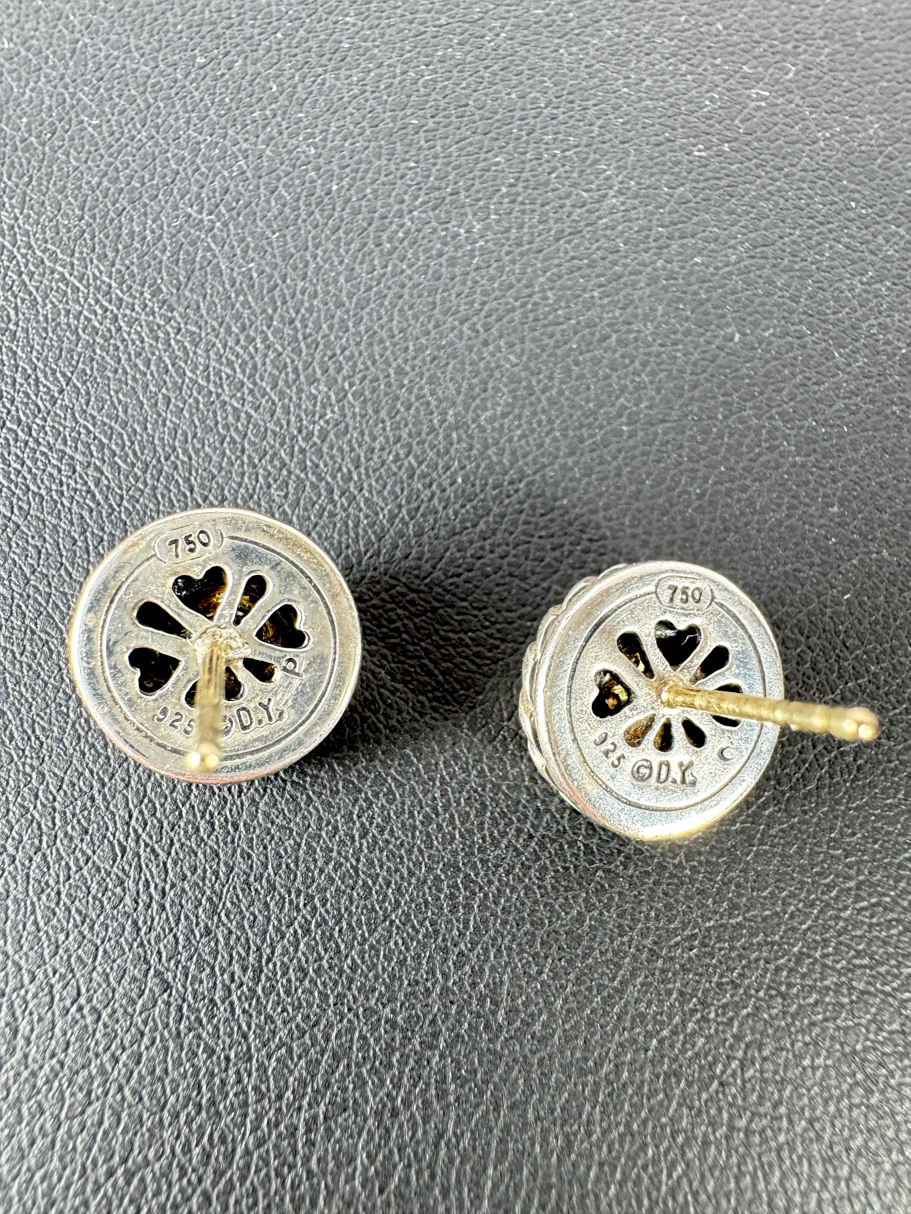 David Yurman sterling silver, yellow gold, diamond cookie stud earrings