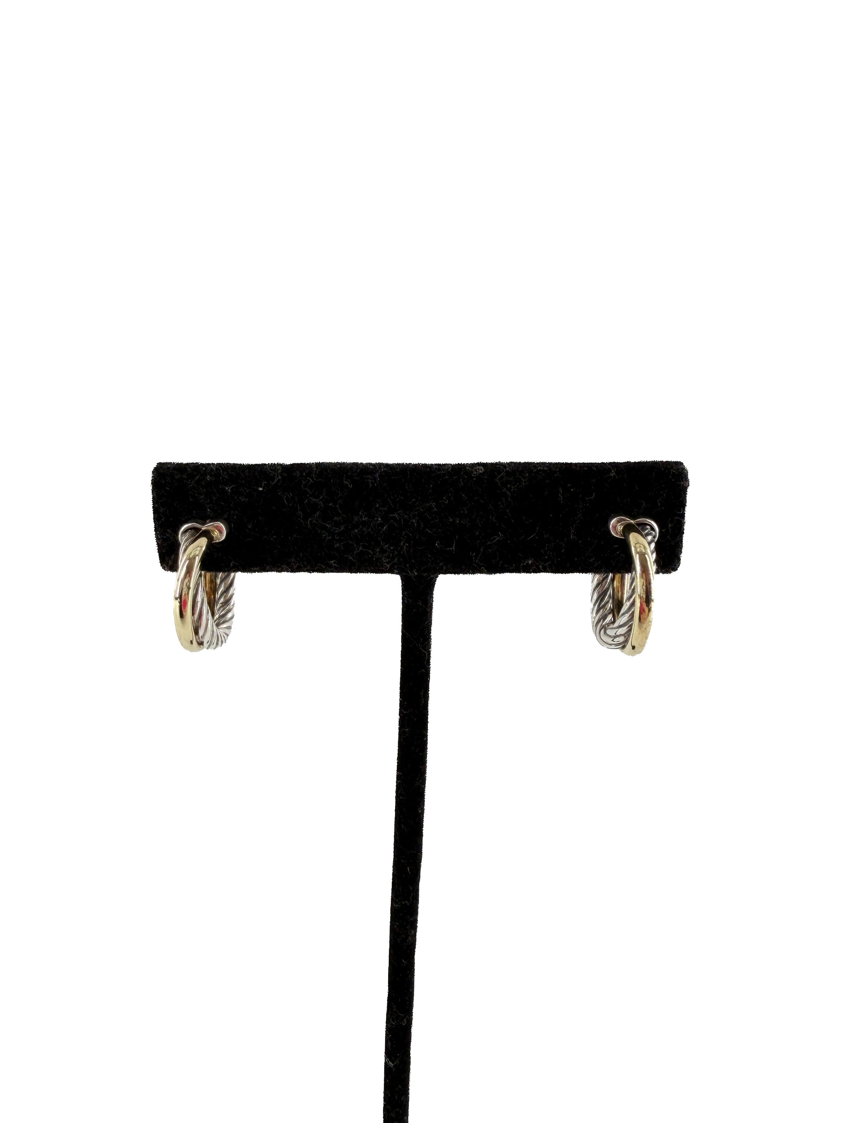 David Yurman sterling silver, yellow gold crossover hoop earrings small