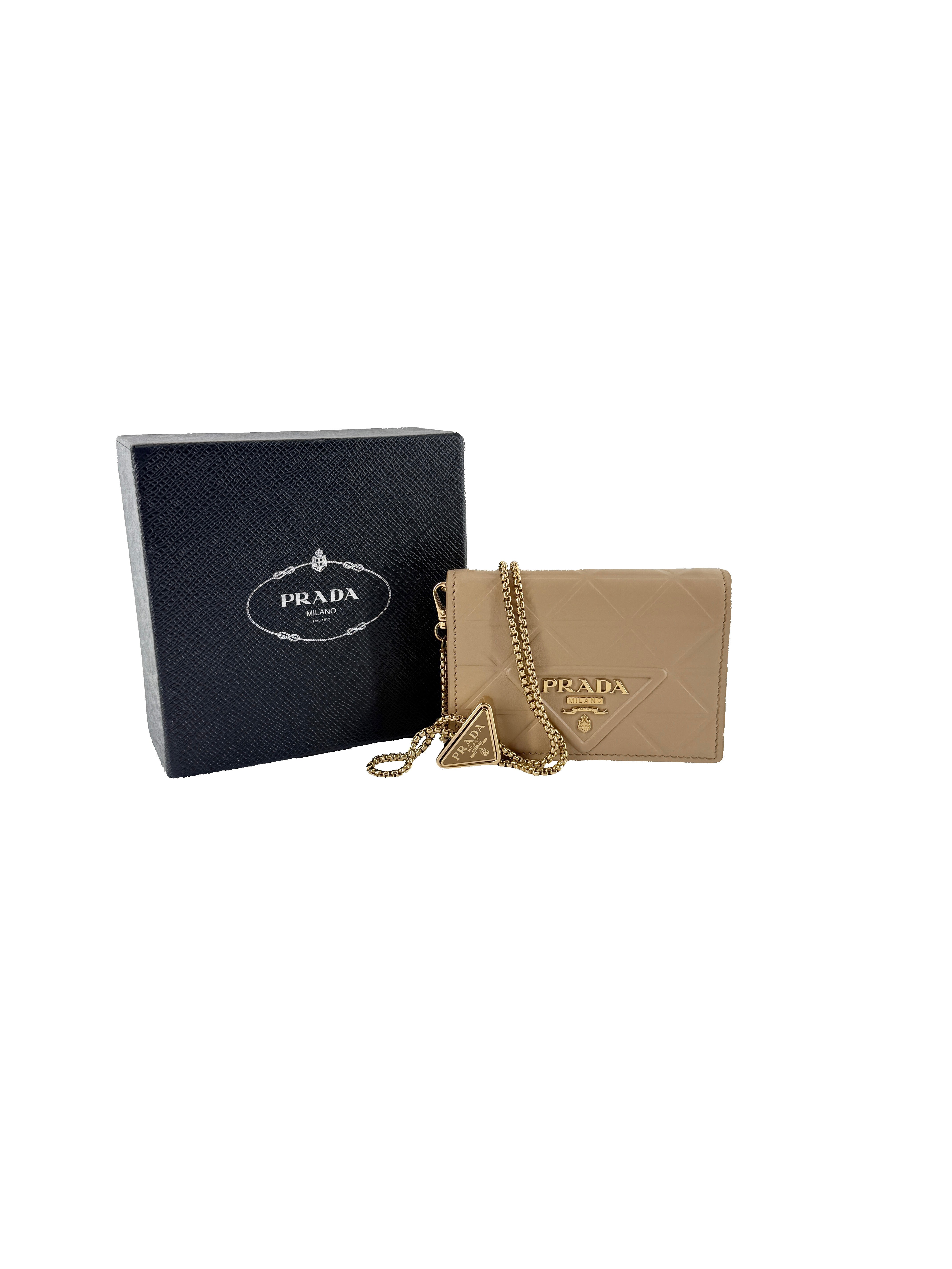 Prada beige symbol card holder with strap 62
