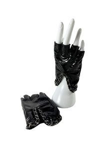 Chanel black patent leather fingerless gloves size 7.5