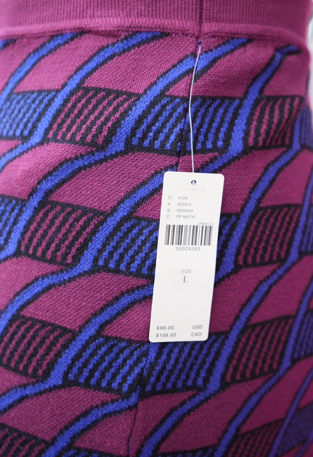 Maeve purple blue print sweater skirt size L NWT