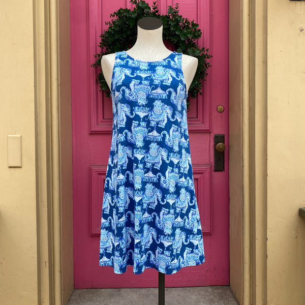 lilly pulitzer cotton tank dress New Lilly Pulitzer Newberri Tank Dress- Leaf it Wild Amalfi Blue Size L  MSP$98