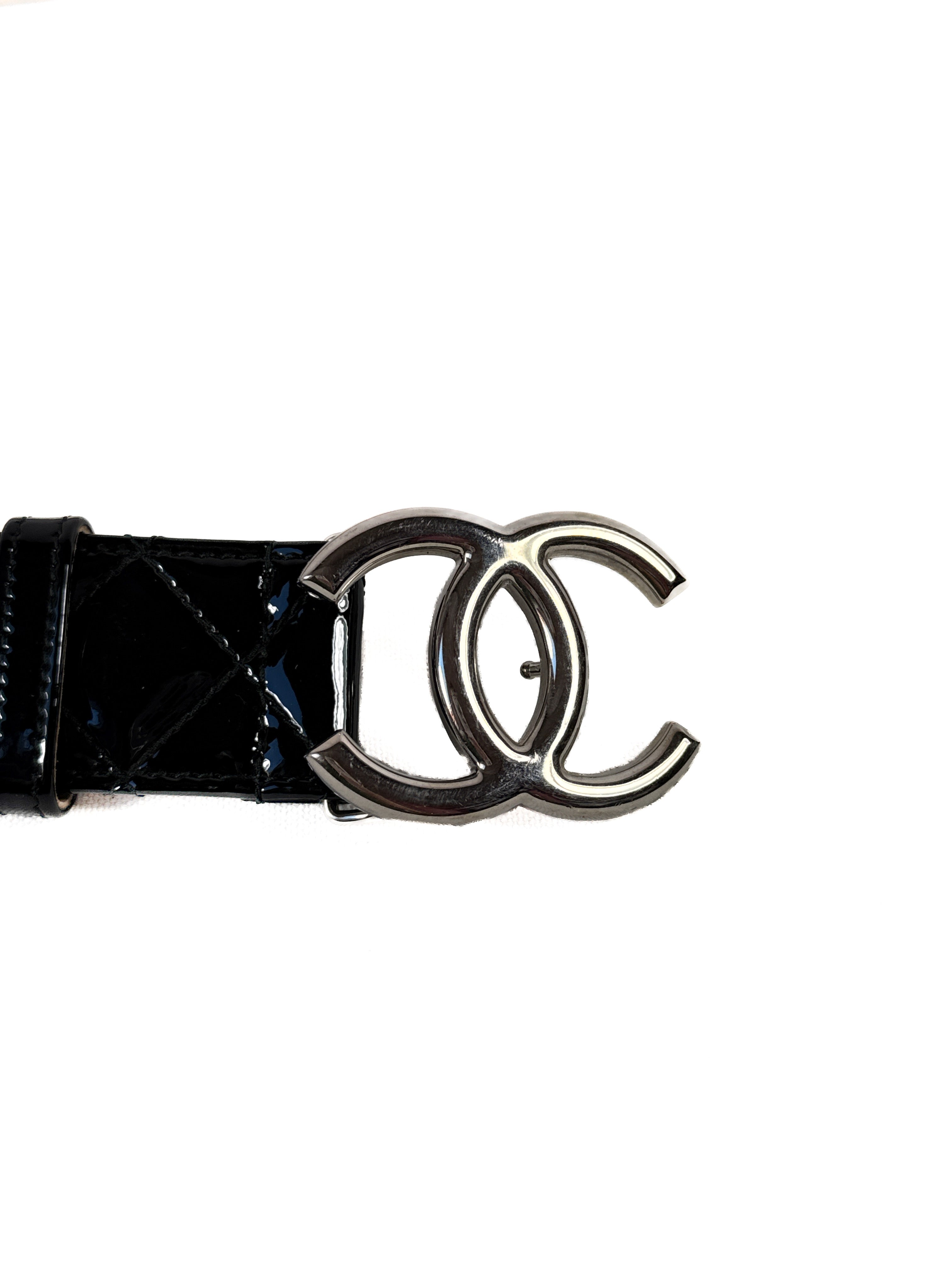 CHANEL ブラック キルティング ベルト Chanel black quilted patent leather belt 85 24