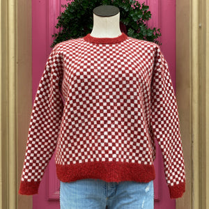 Madewell red white check sweater size XS