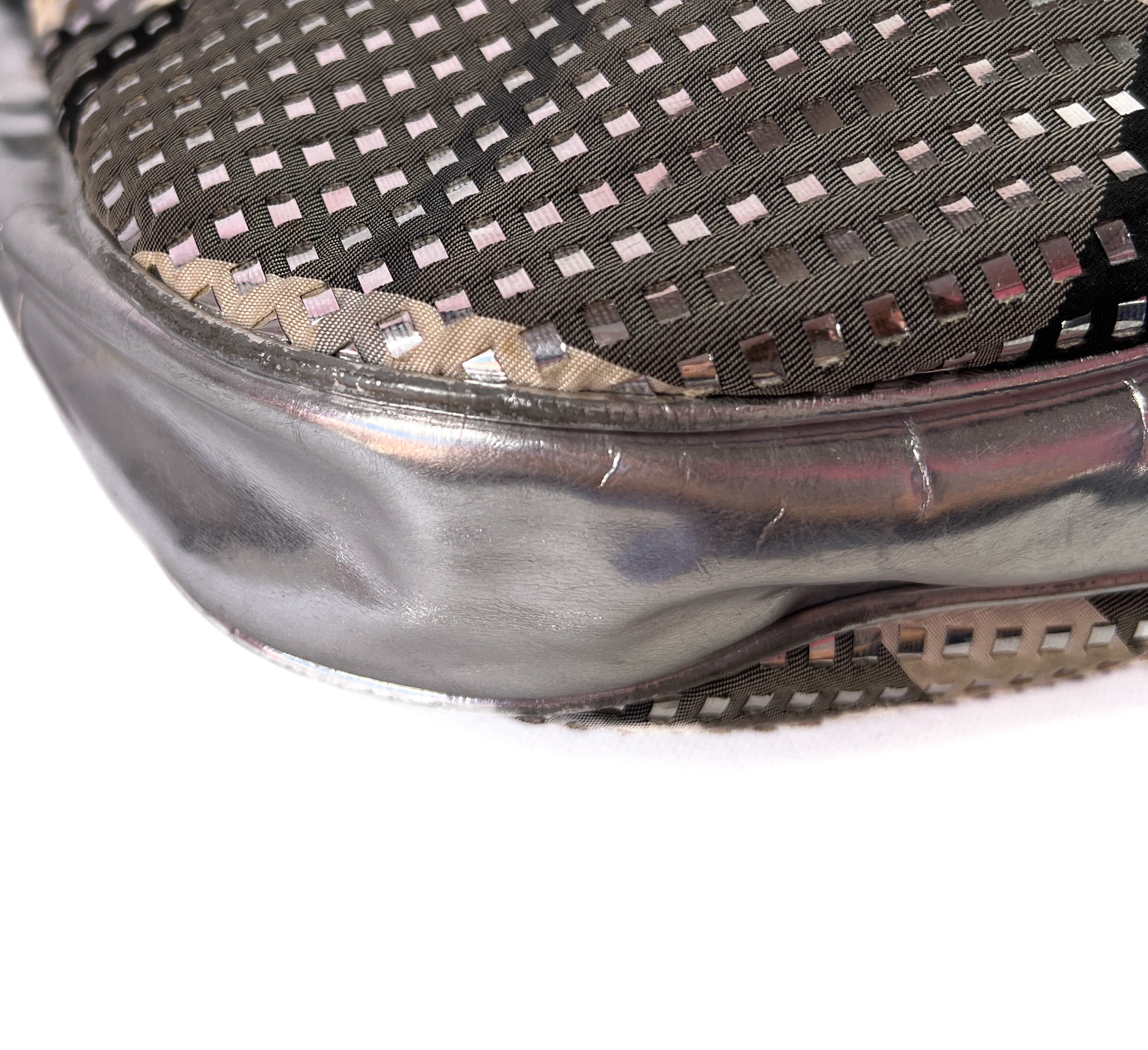 Burberry gray plaid silver and gold shoulder bag