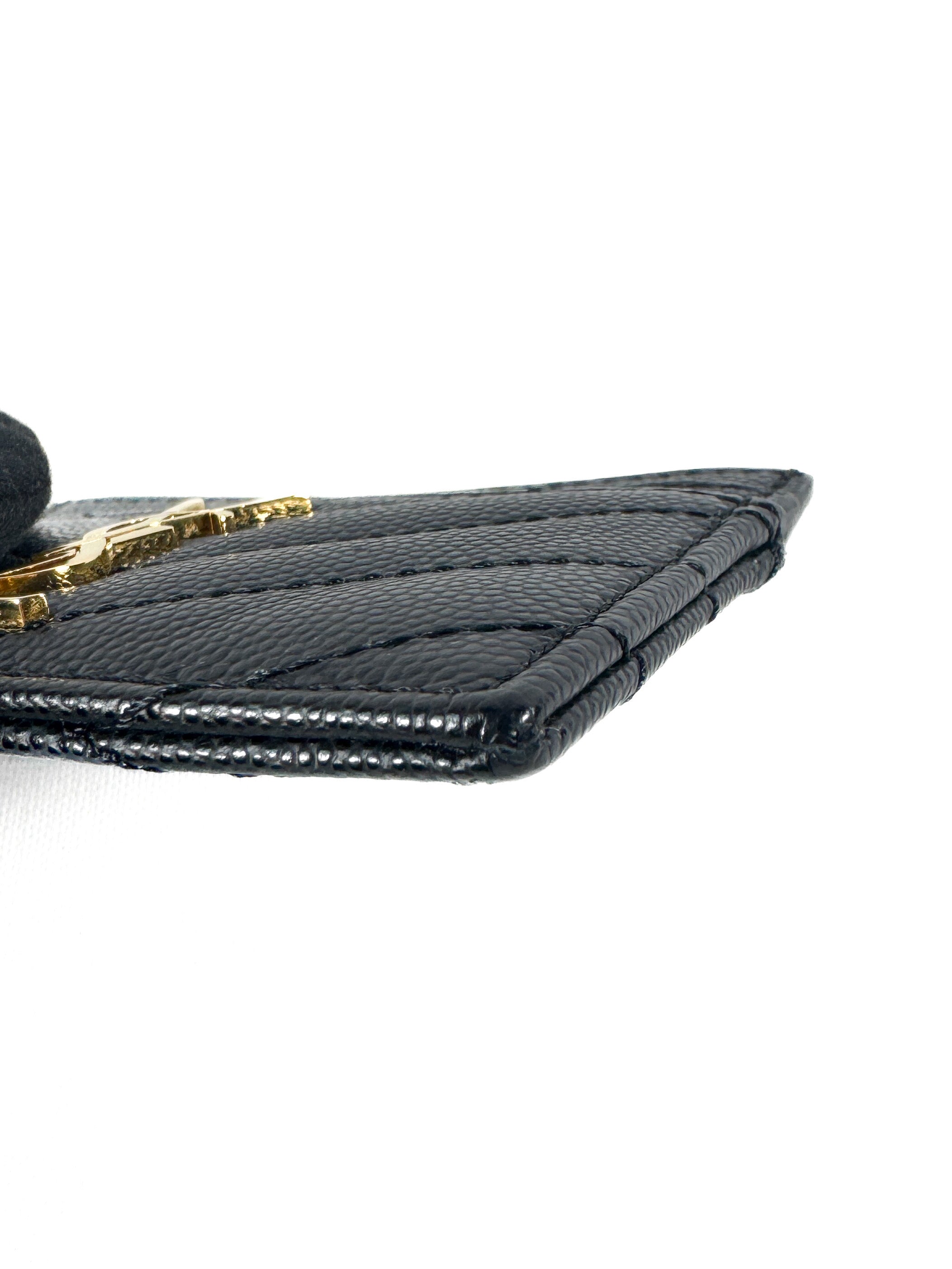 Saint Laurent black Cassandre grain de poudre leather card case  2ME423291-0323