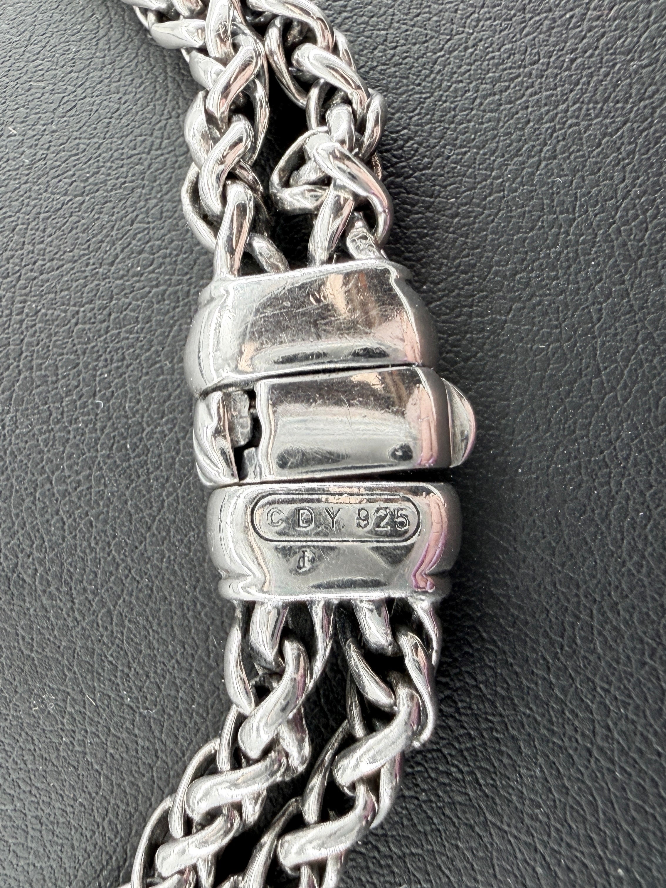 David Yurman sterling silver diamonds double wheat chain necklace