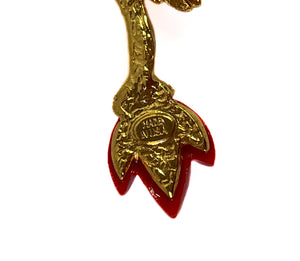 Oscar de la Renta red gold floral clip on earrings NEW