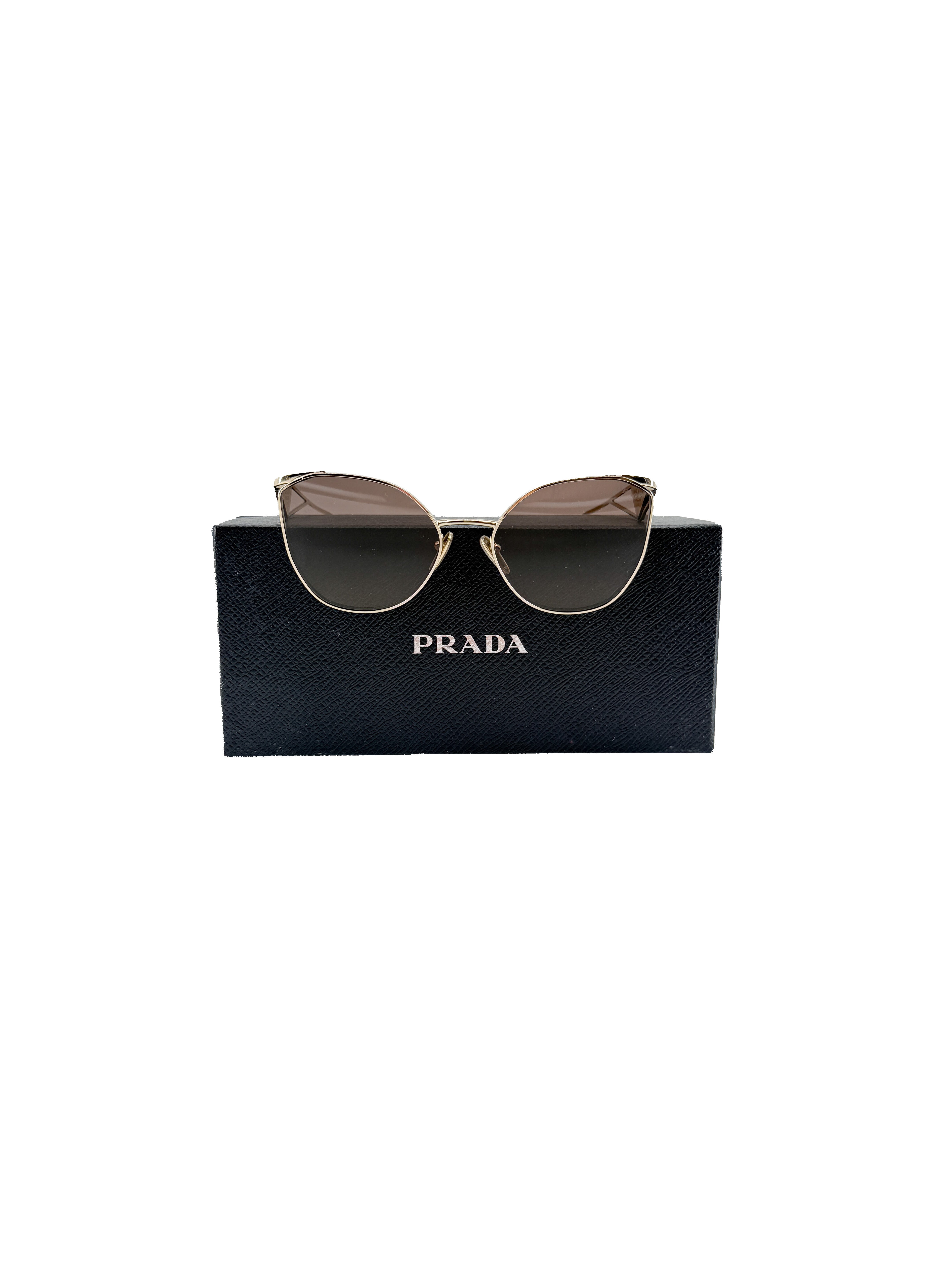 Prada gold tone triangle logo sunglasses SPR50Z *case*