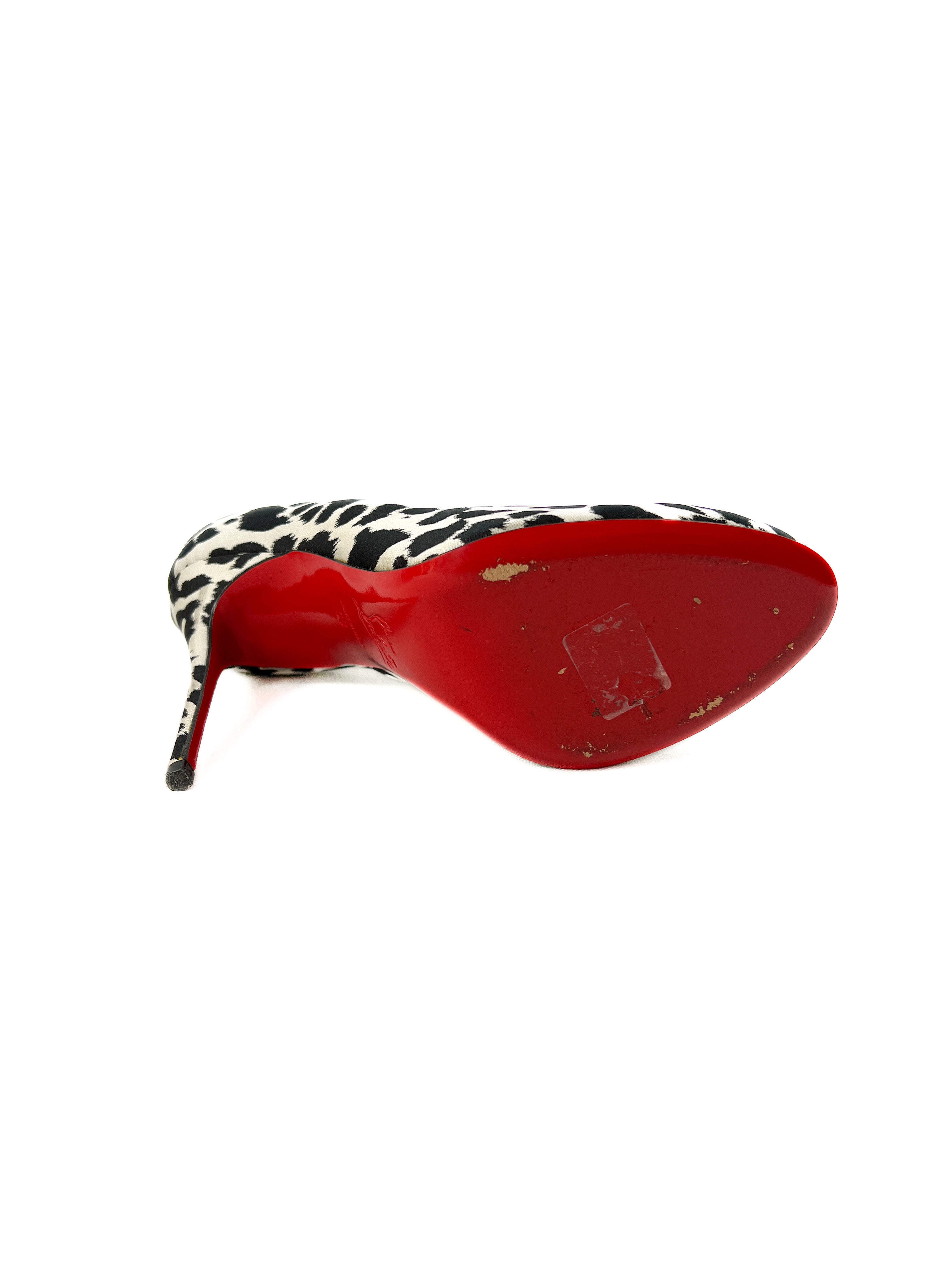 Christian Louboutin black white leopard print Fifi pumps size 38 **as is**