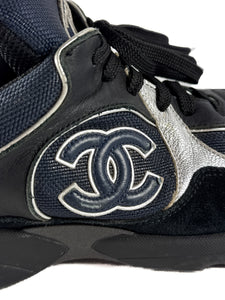 Chanel black navy double C sneakers size 38 **as is**