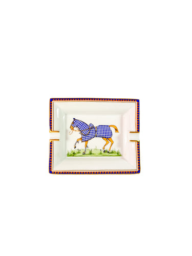 Hermès blue Cheval deco porcelain ashtray