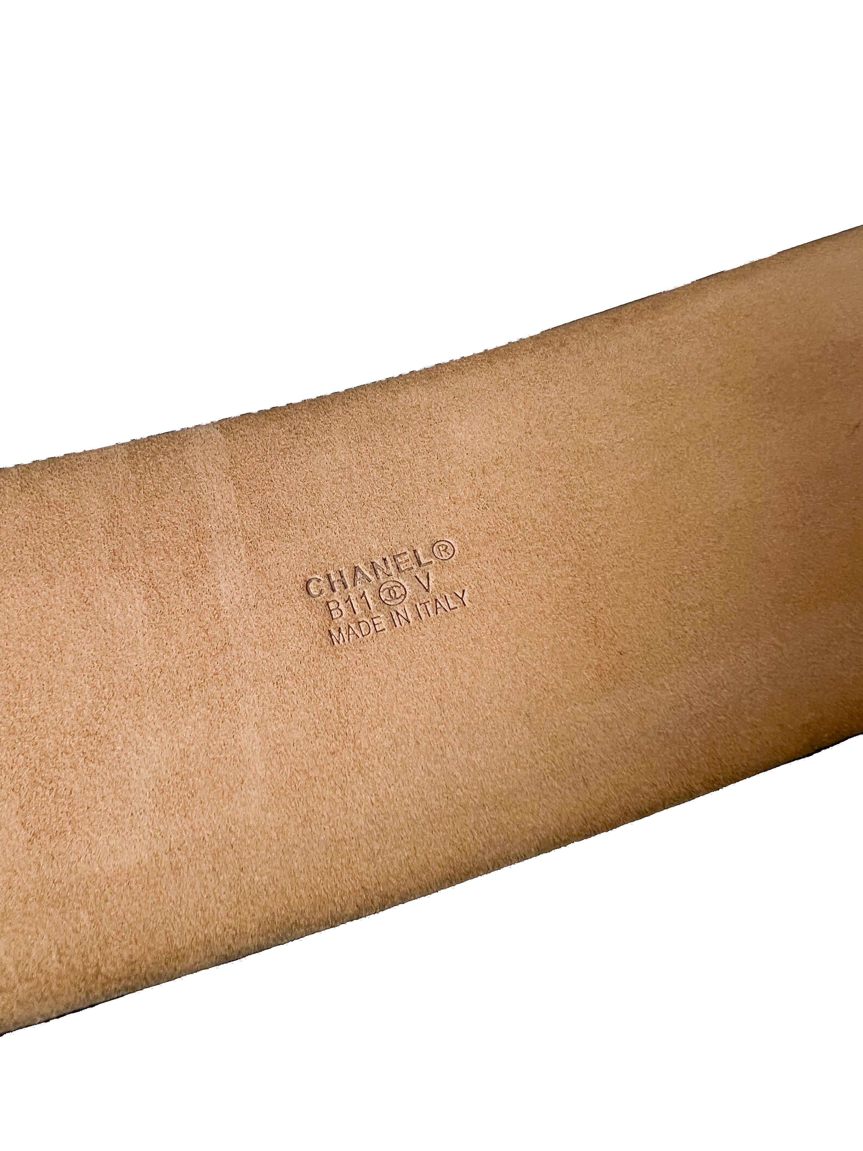 Chanel black calfskin CC leather belt size 80 32