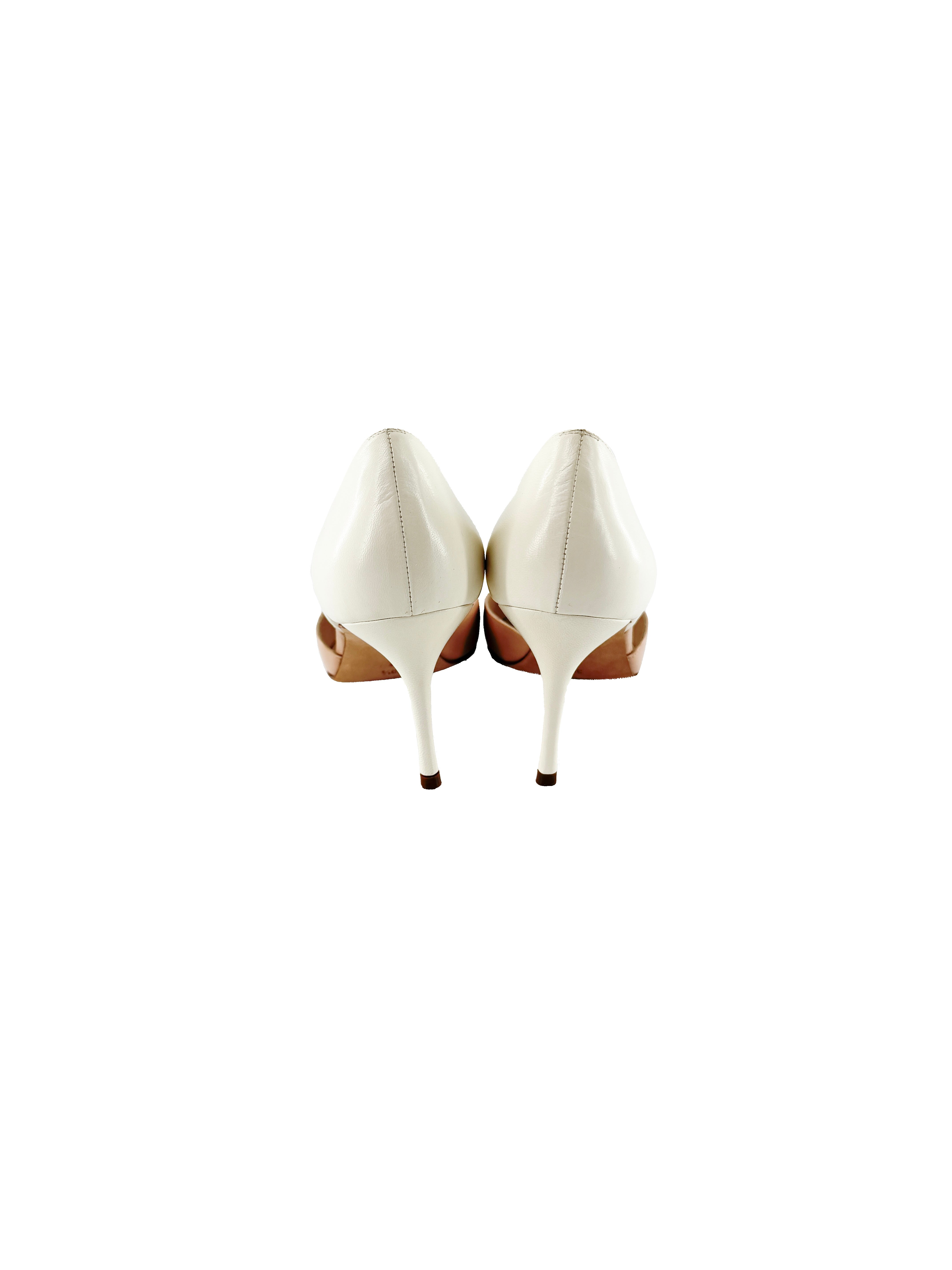 Manolo Blahnik blush and cream leather pointed pumps size 39.5 BOX