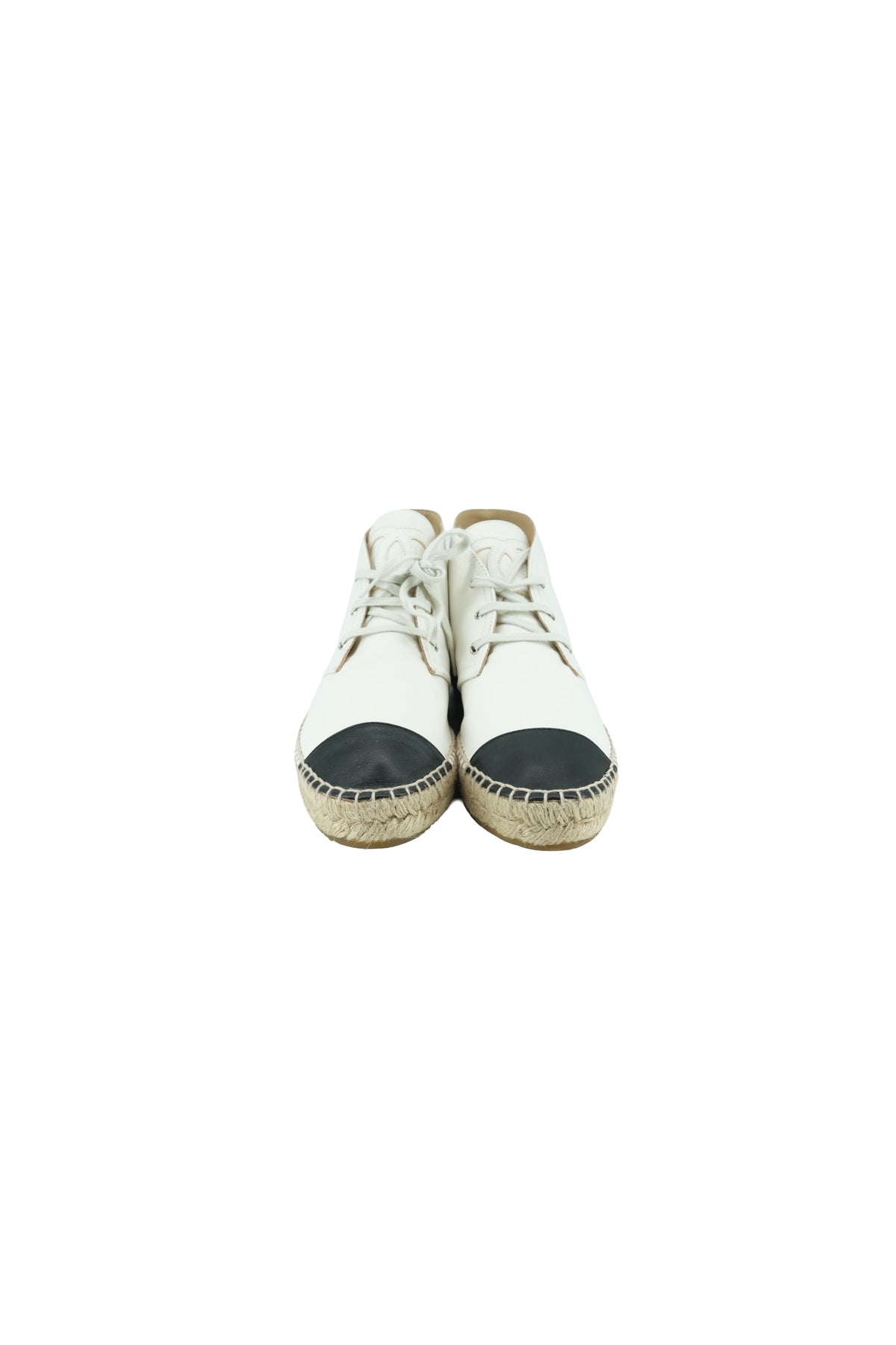 Chanel black white leather high top esapdrilles size 39 BOX