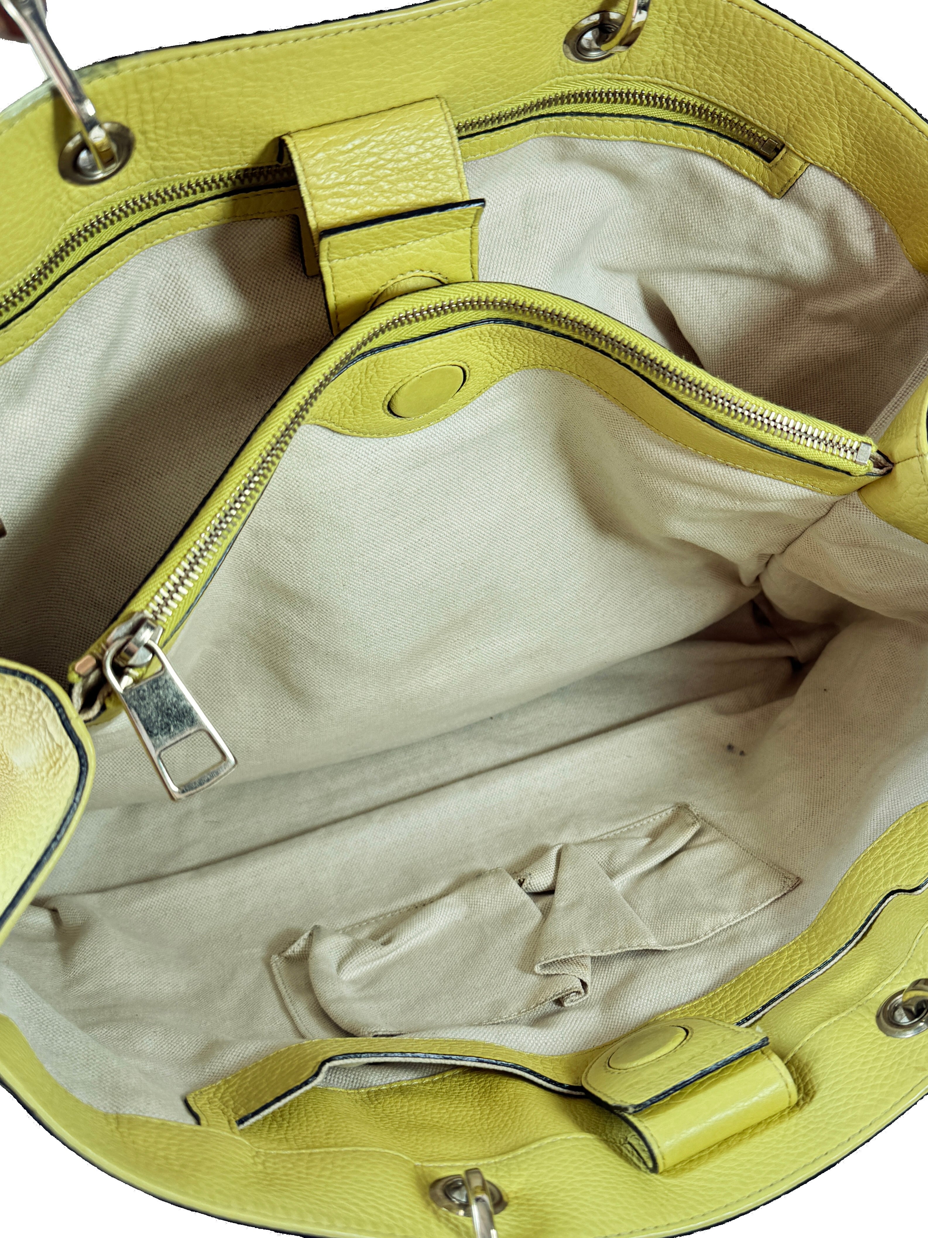 Gucci chartreuse leather Bamboo handle shopper  323658 525040