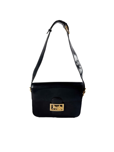 Celine black vintage 1970s carriage shoulder bag
