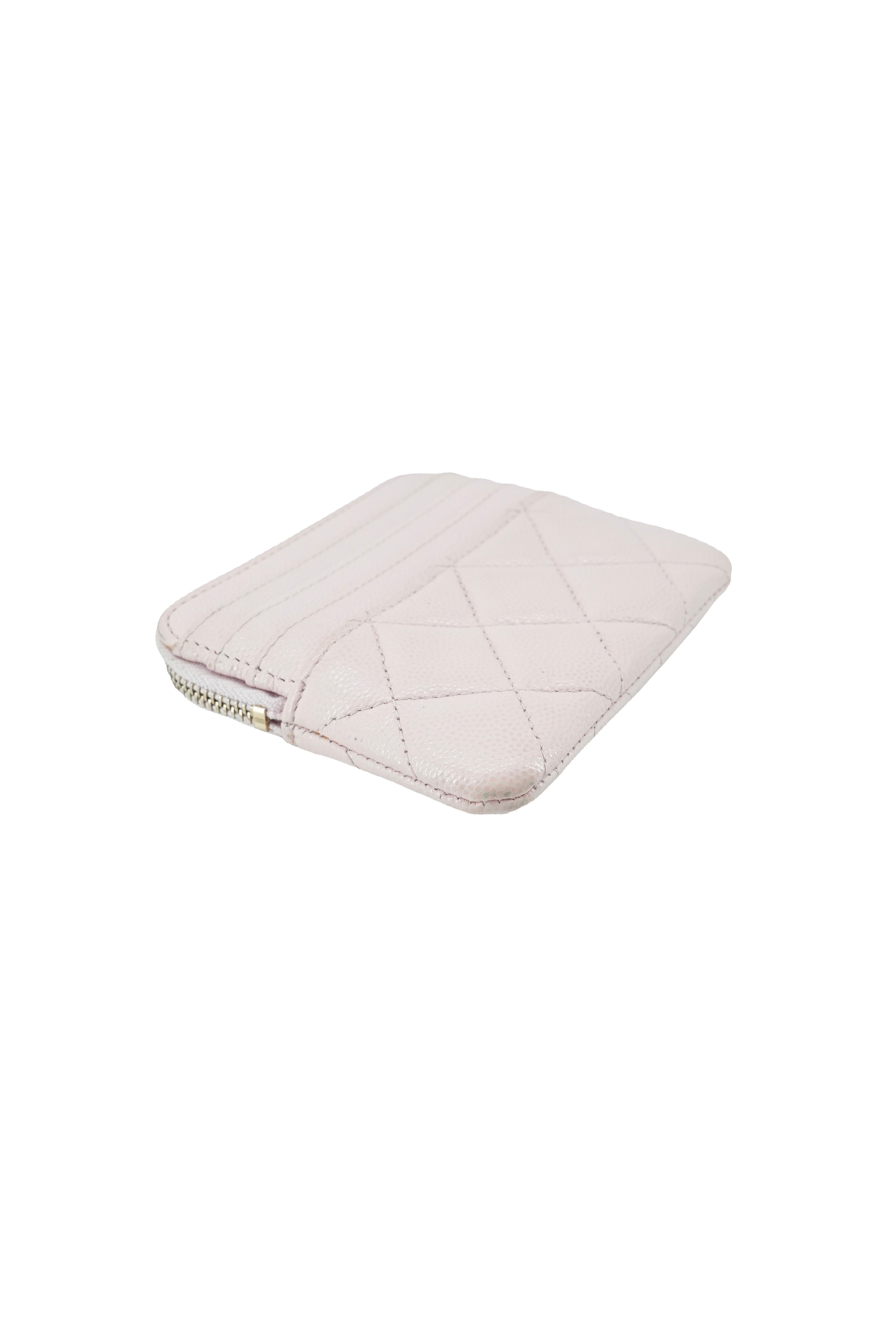 Chanel light pink quilted square zip around wallet 32075634