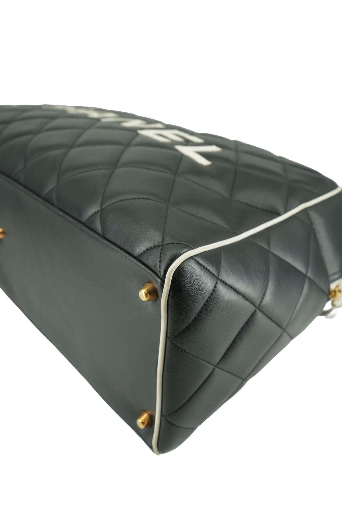 Chanel black white leather quilted Bowler Duffle bag 3583540