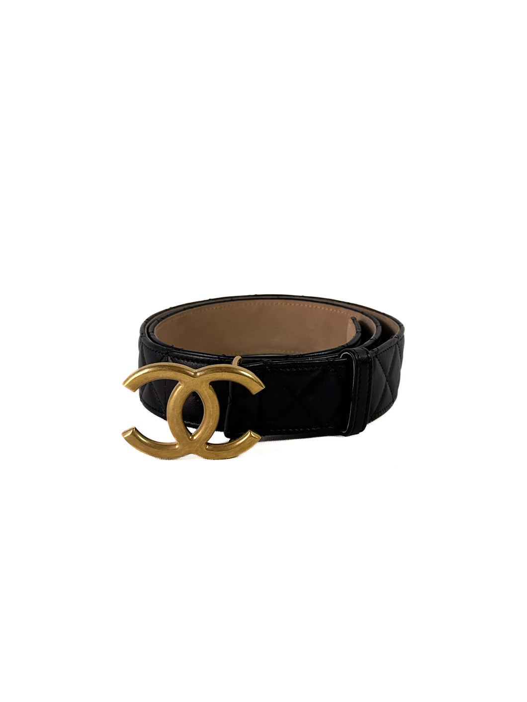 Chanel gold tone CC black quilted belt 90 36