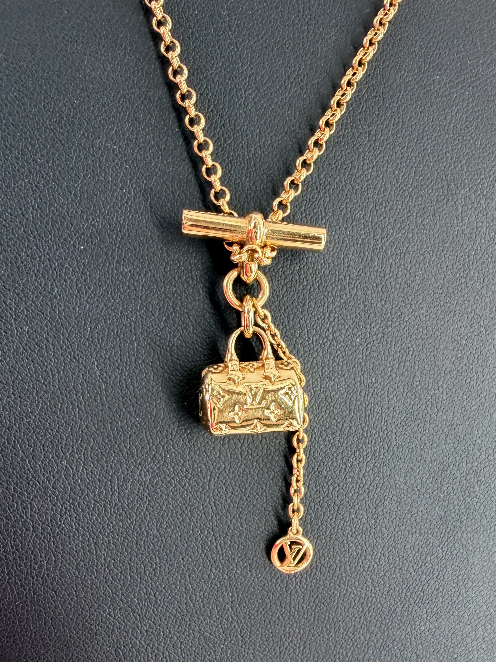 Louis Vuitton gold tone speedy mini bags necklace OB1252