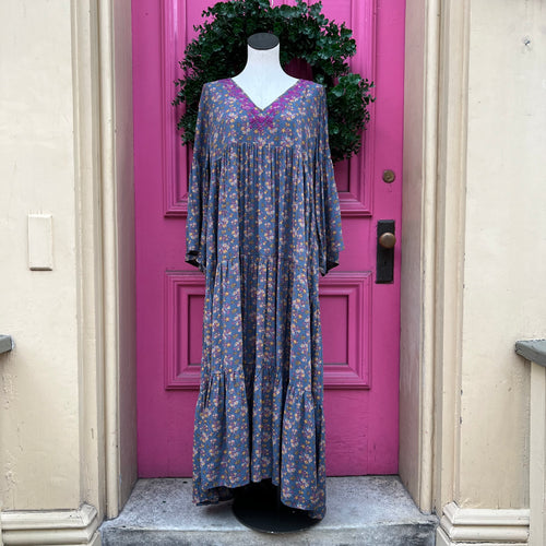 Natural Life blue purple floral dress size L NWT