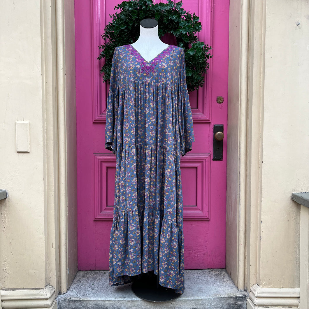 Natural Life blue purple floral dress size L NWT