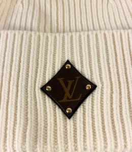 Louis Vuitton cream knit patch beanie hat BOX