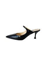 Prada black croc embossed leather heeled mules size 37