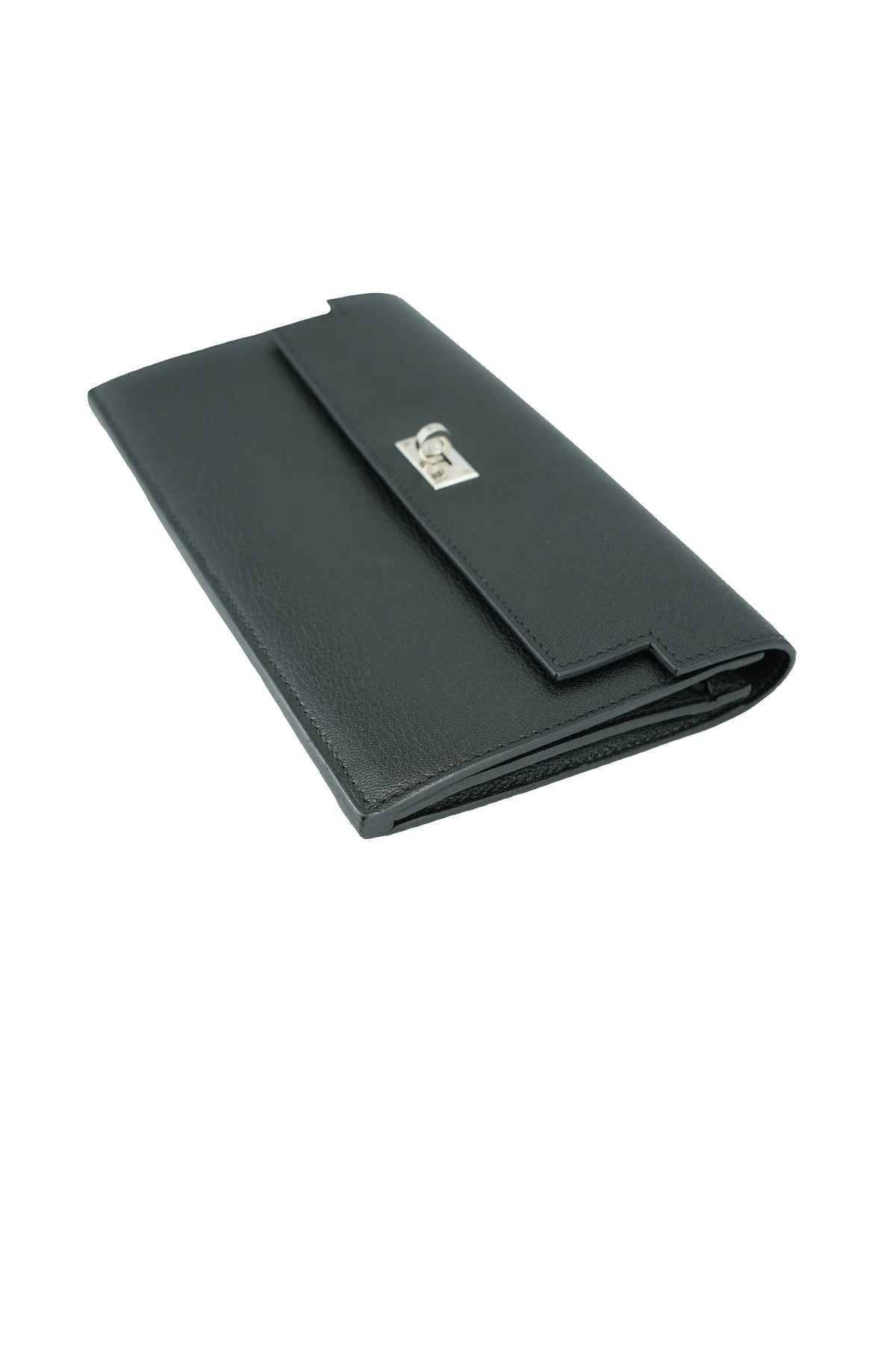 Hermès black Chevre Leather Kelly Pocket Madame Long Wallet