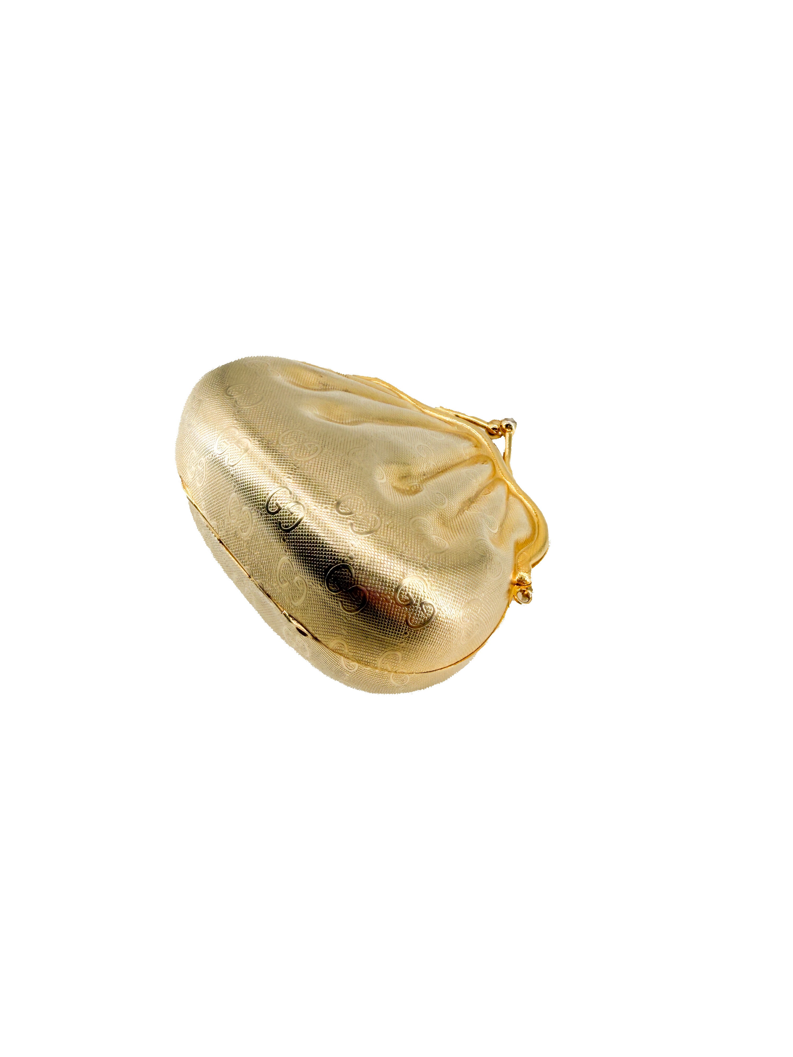 Gucci gold metal minaudiere shell bag vintage