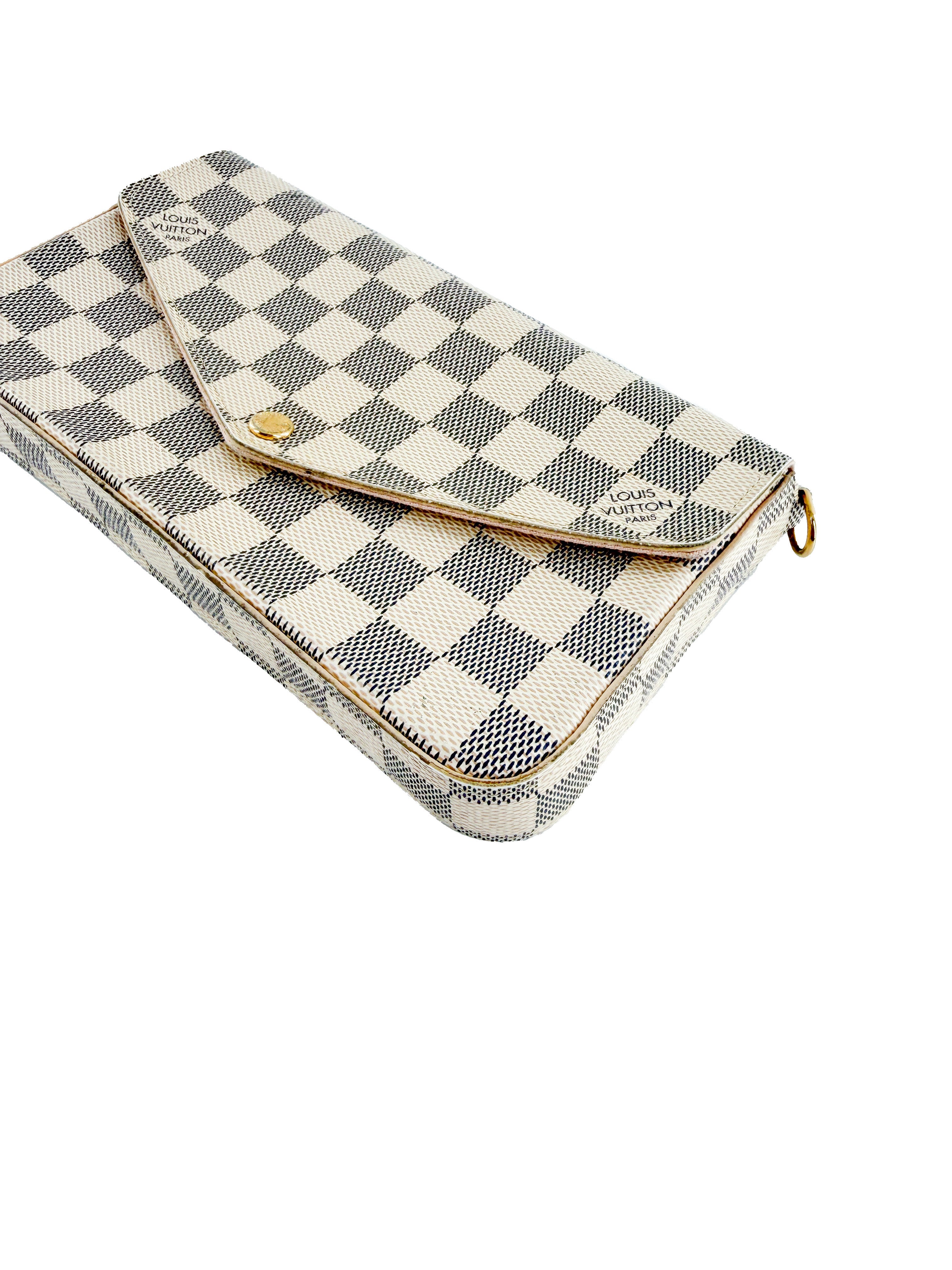 Louis Vuitton damier azur pochette Felicie chain wallet rose ballerine w/ inserts MI1250