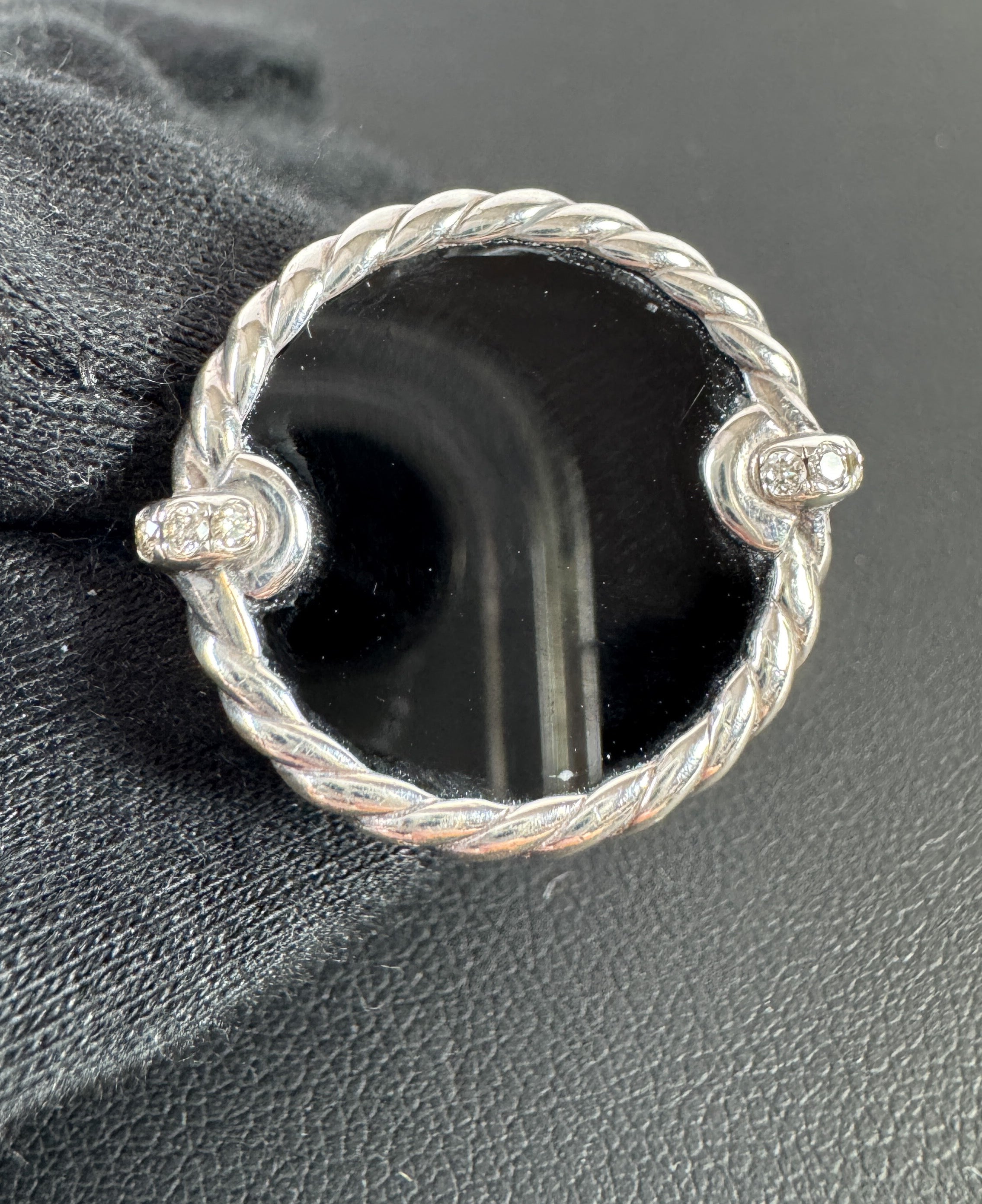 David Yurman sterling silver, black onyx, diamonds elements ring