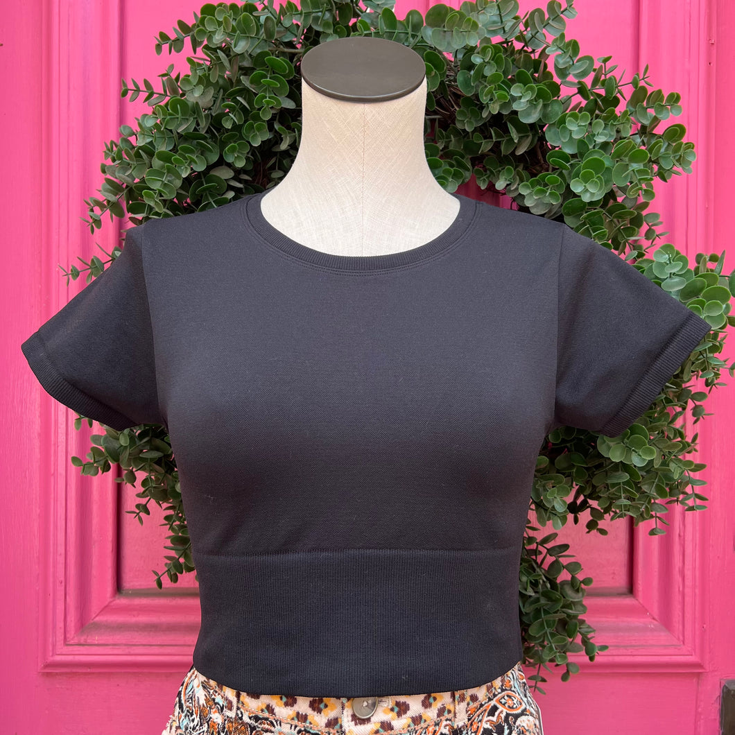 Offline by Aerie black short sleeve cropped top size M