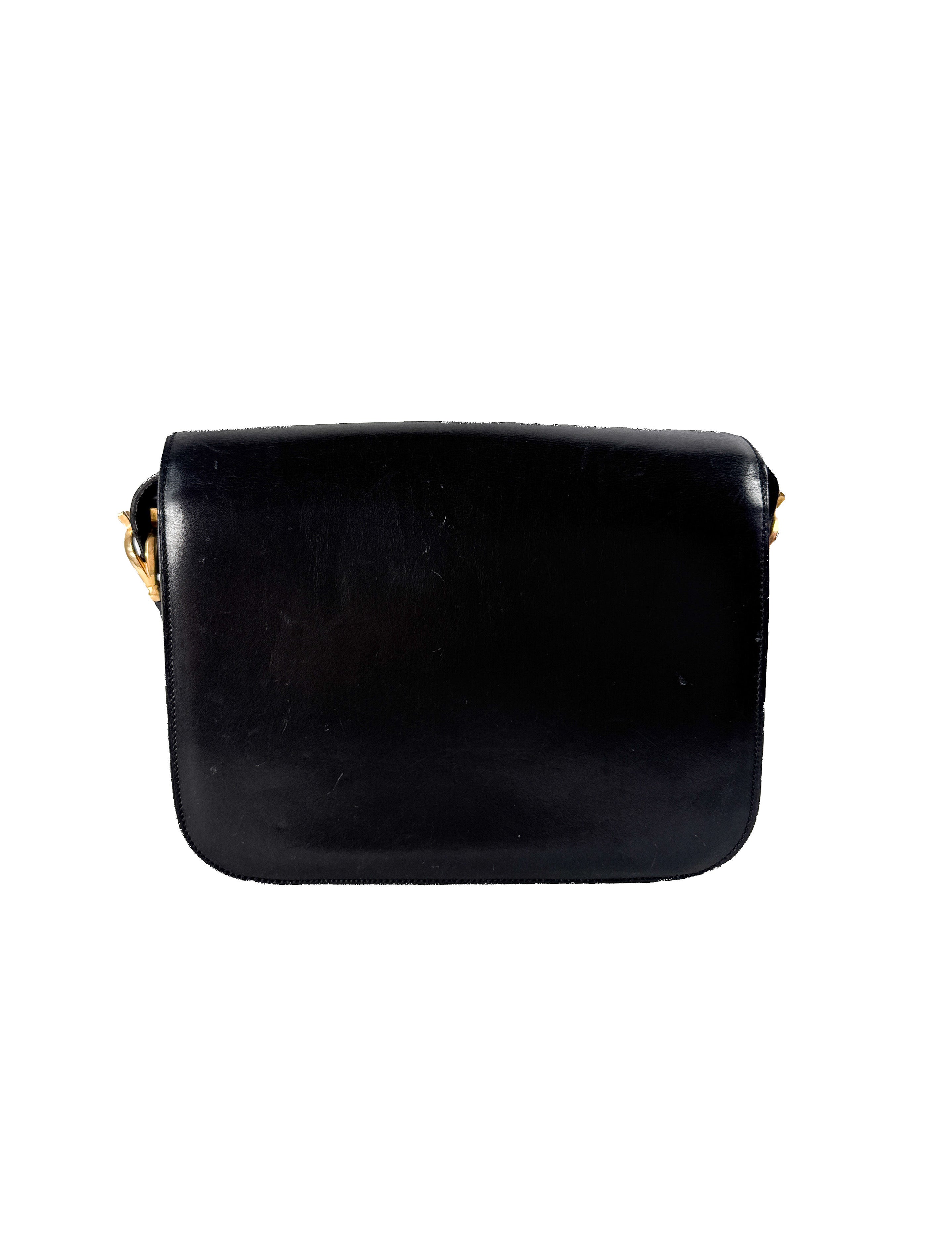 Celine black vintage 1970s carriage shoulder bag