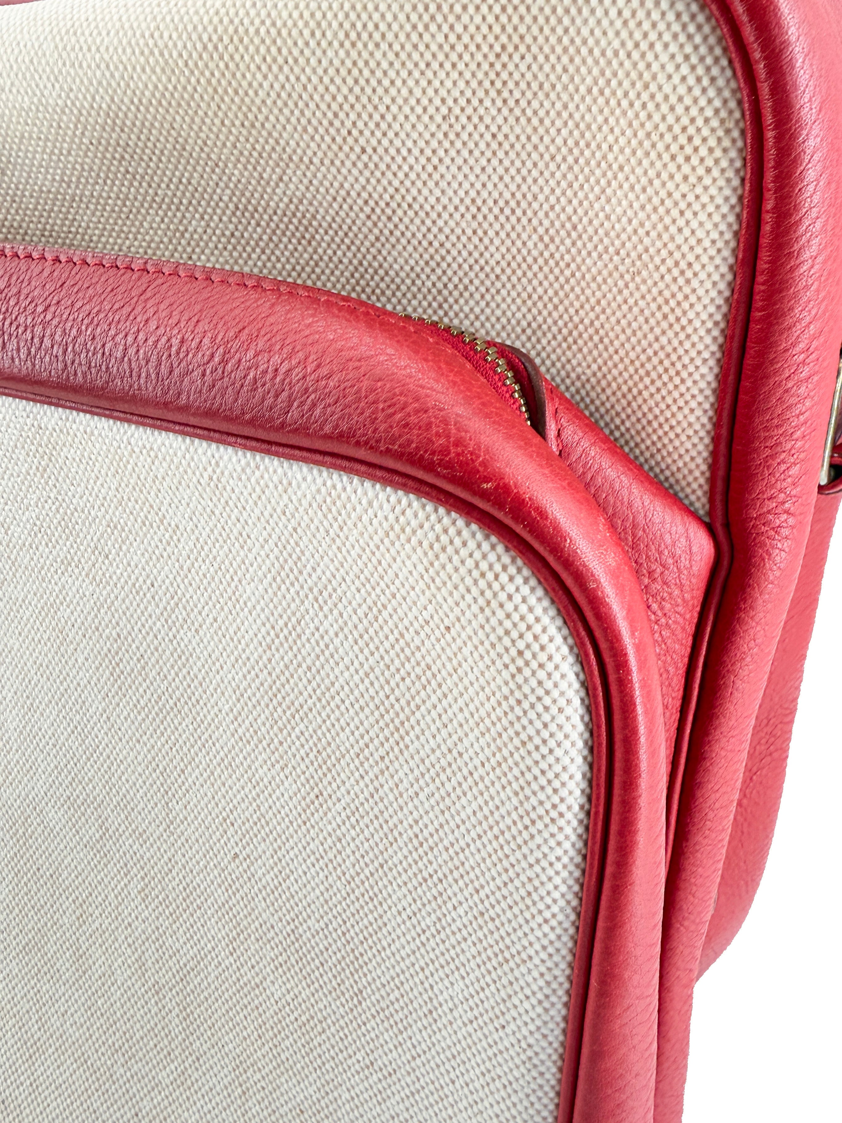 Hermès red leather beige Toile Victoria shoulder bag