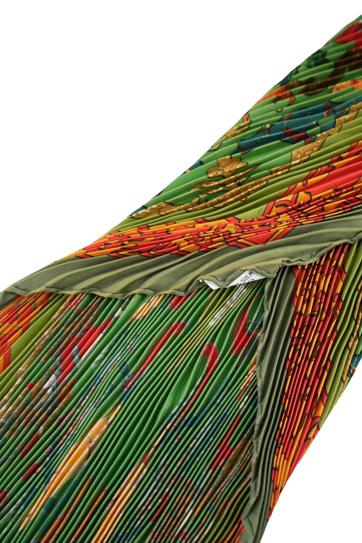 Hermès Early America green/orange plisse silk scarf